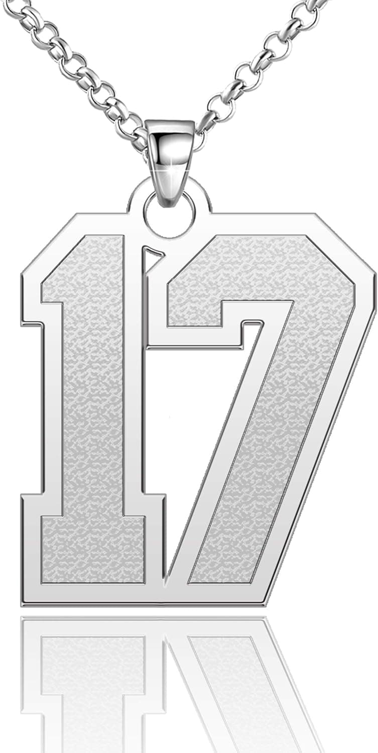 Chris Johnsons Custom Number Necklace, Baseball Number Necklace, Football Number Necklace Sterling Silver Pendant Chain