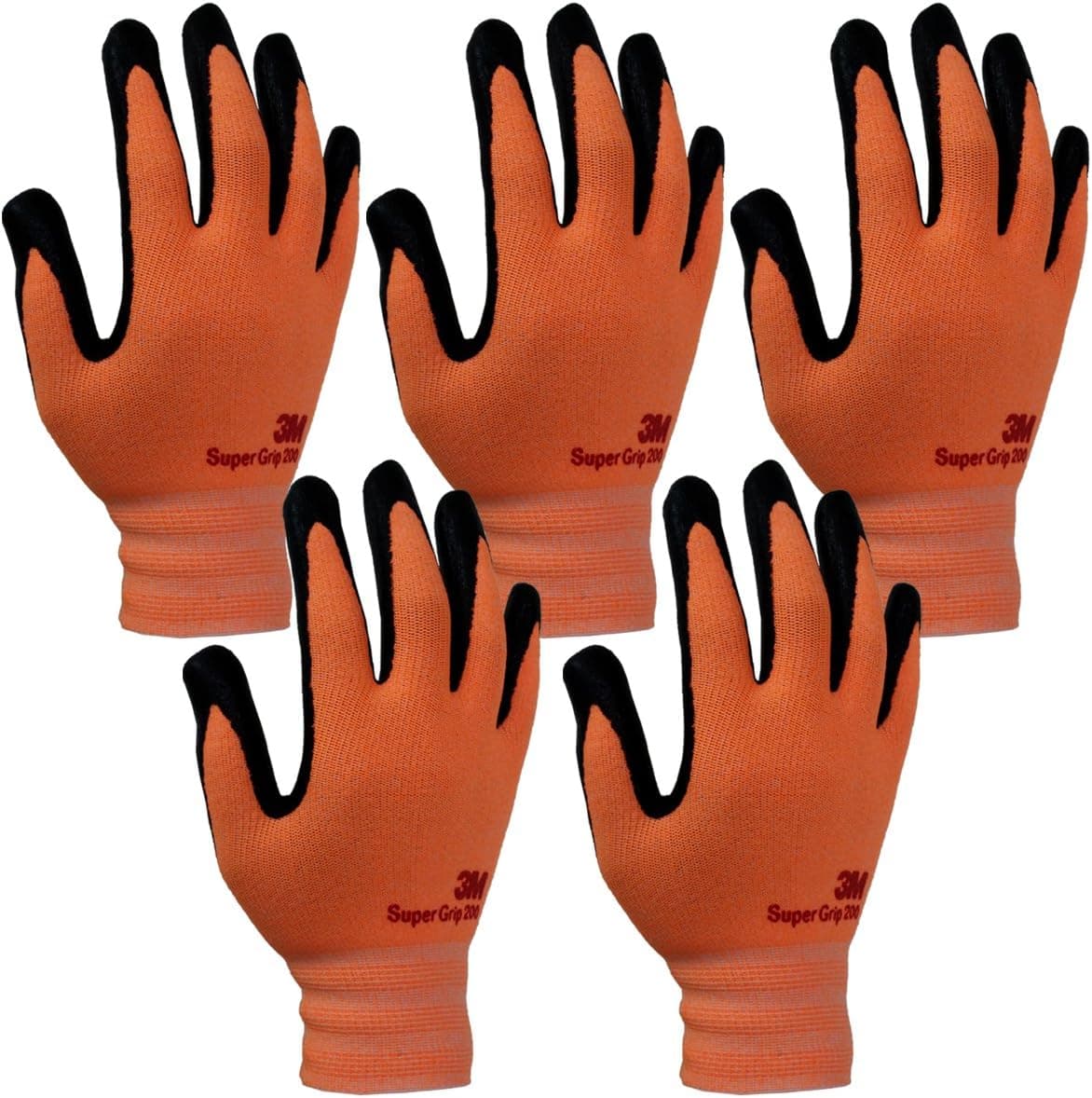 3M Super Grip 200 Nitrile Gardening Work Gloves- 5 Pairs (Large, Orange)