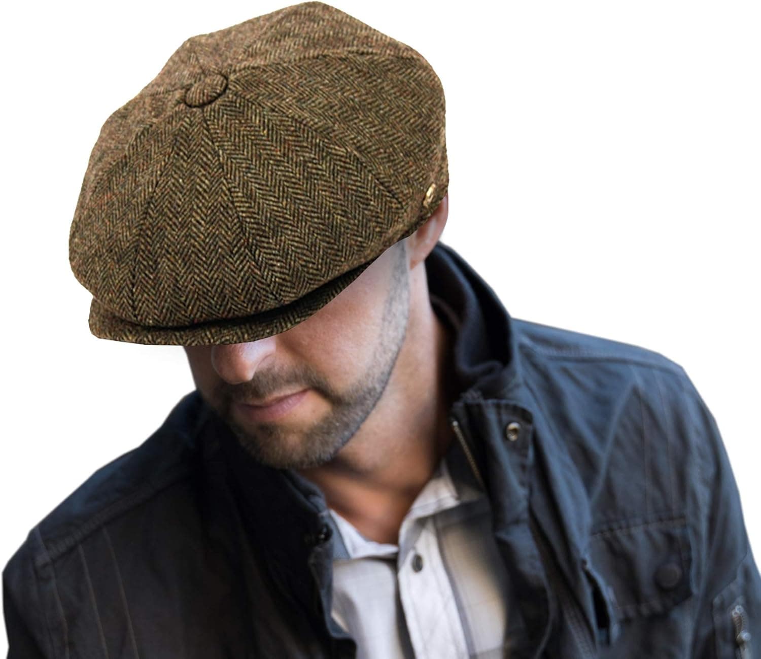 Epoch hats Men's Wool Newsboy Cap, Herringbone Driving Cabbie Tweed Applejack Golf Hat