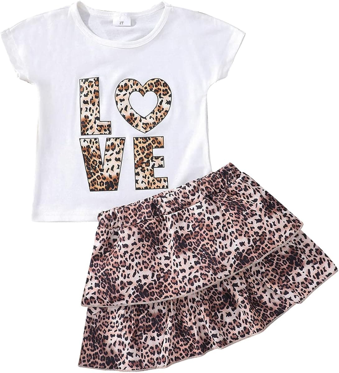Toddler Girl Summer Skirt Outfits Two Piece Short Set Clothes Butterfly Dress Leopard Skirt Birthday Animal Clothing Set