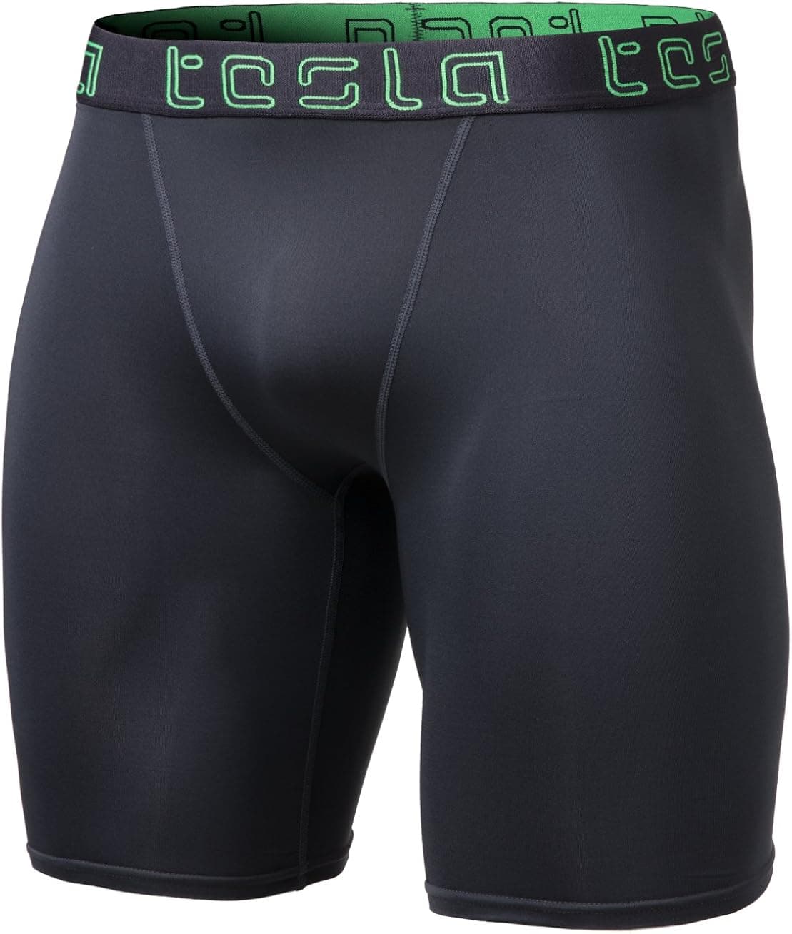 TSLA Men's Compression Shorts Baselayer Cool Dry Sports Tights, Basic(mus07) - Dark Grey, 2X-Large.