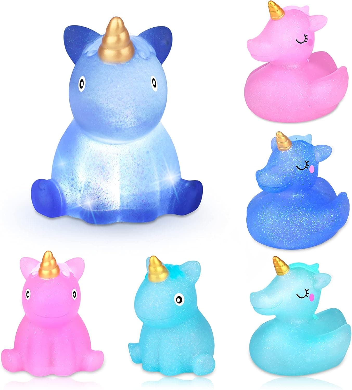 Light Up Unicorn Floating Bathtub Toys Animal Flashing Bath Toy Unicorn Glitter Water Toy for Kids Cake Decoration Bathroom Shower Games Swimming Pool Party Favors 6pcs Set