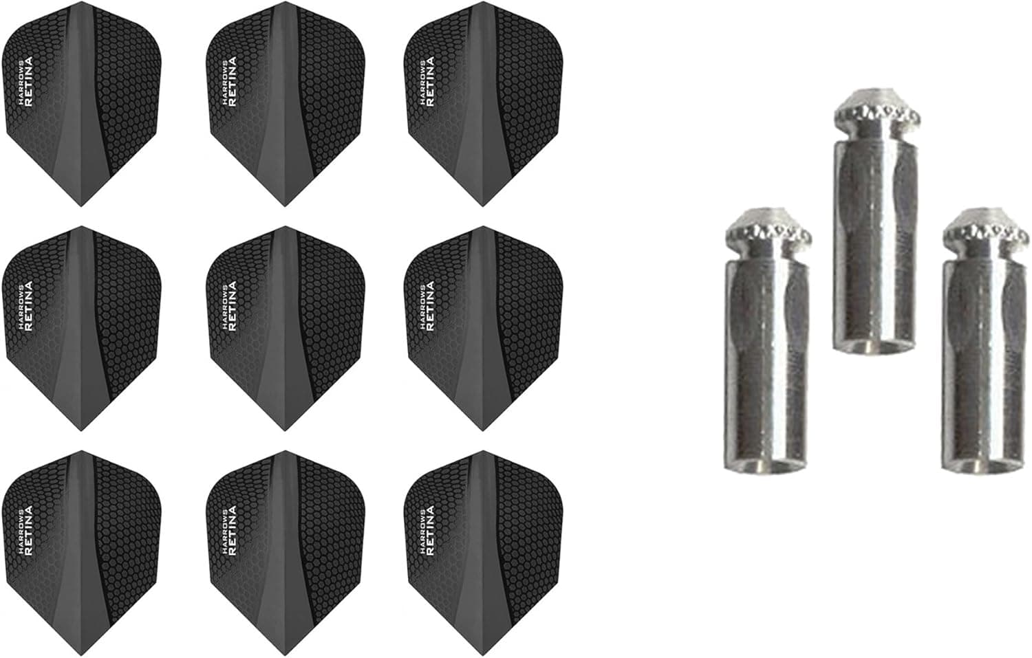 3 Sets of Harrows Retina Standard Dart Flights Plus 1 Set of 3 Aluminum Dart Flight Protectors