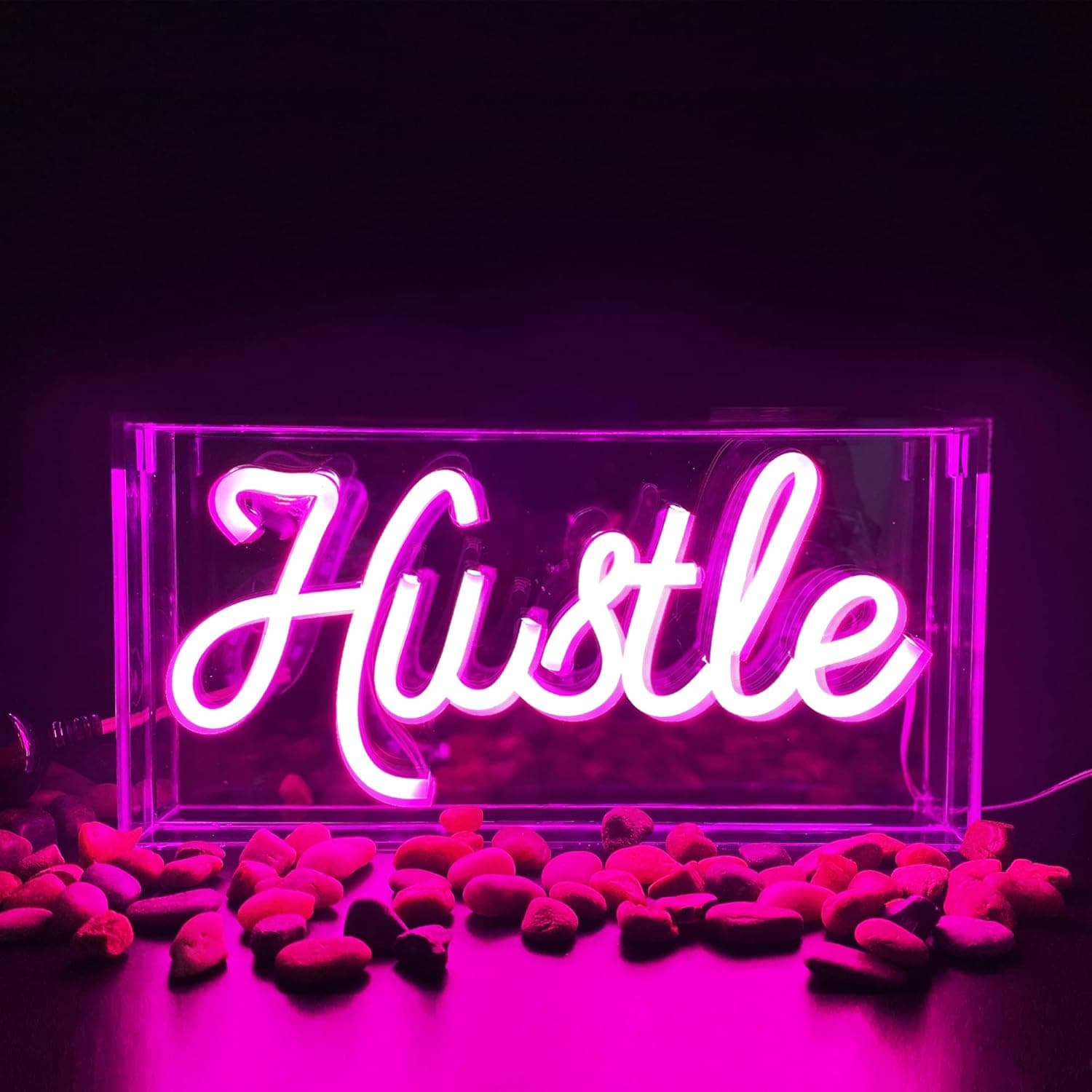Hustle Neon Sign for Wall and Desk Decor,Powered by USB Neon Light, Pink Color,11.8"x5.9"x1.9", Valentine's Day gift