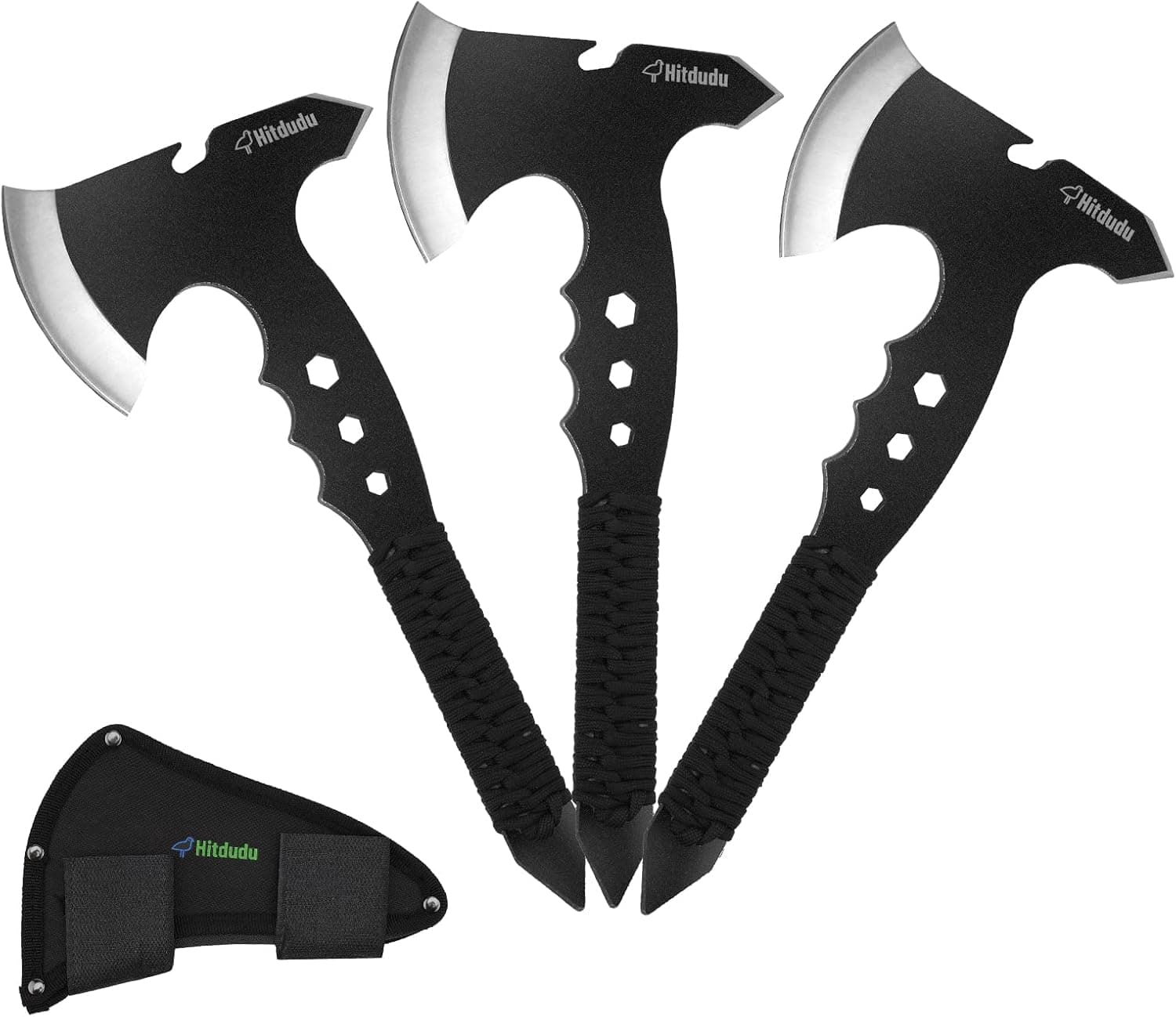 Hitdudu Throwing Axes, 11.8" Throwing Tomahawk w/ 3.5" Blade, Full Tang Stainless Steel Axe Set with Sheath, Paracord Wrapped Handle, Design for Hawks Throwing Recreation and Competition