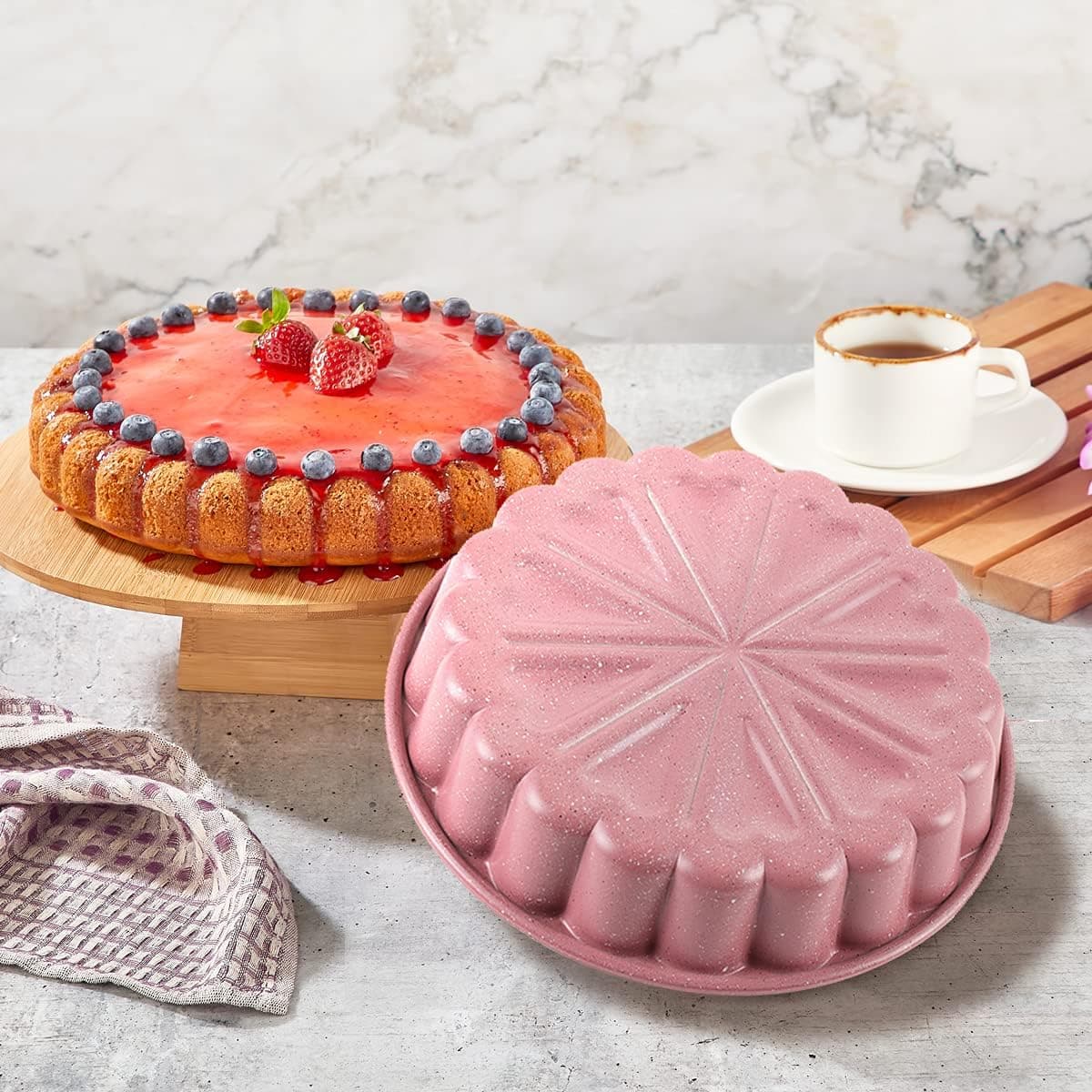 Vinchef Cake Pan Nonstick, 4-Layer Non-stick Coating, Cast Aluminium Cake Mold Quick Release Bakeware,11.6”X2“