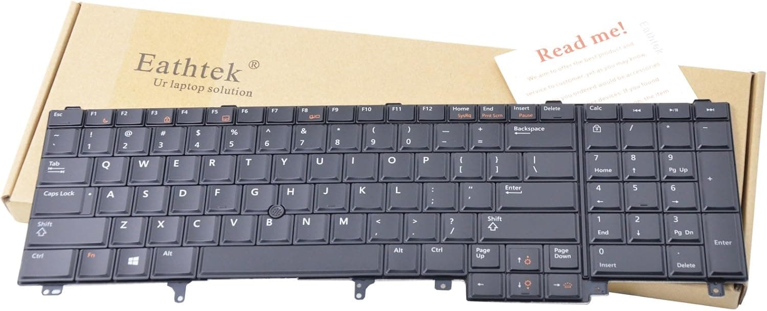 Eathtek Replacement Keyboard with Backlit and Pointer for Dell Latitude E6520 E6530 E6540 E5520 E5520M E5530 PRECISION M4600 M4700 M6600 M6700 HG3G3 0HG3G3 7T425 07T425 series Black US Layout