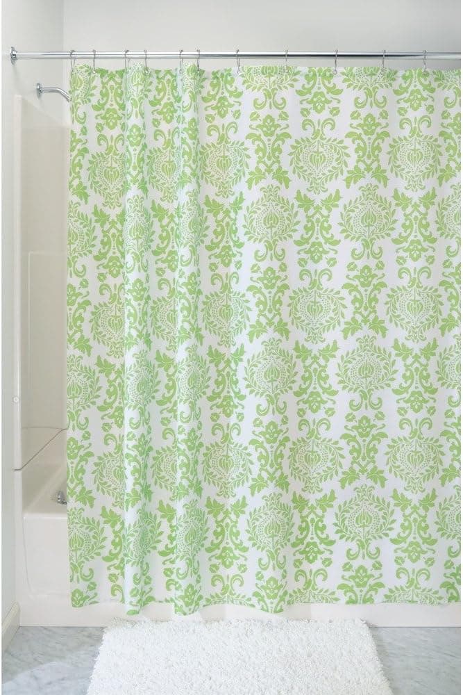 InterDesign Damask Fabric Shower Curtain, 72 x 72, Lime