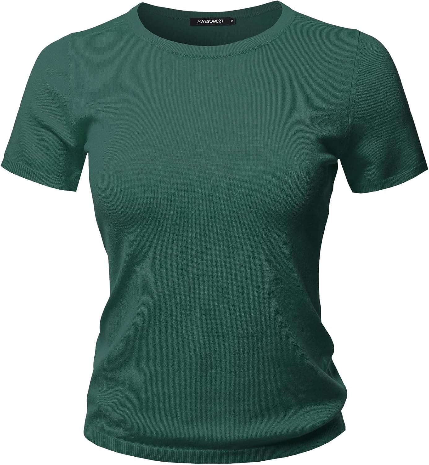 Women's Solid Crew Neck Short Sleeve Viscose Knit Sweater Top