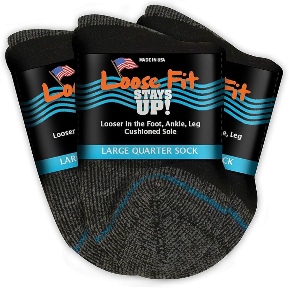 Loose Fit Stays Up Men's and Women's Casual Lower Cut Socks (Pack of 3) Made in USA, Cushioned Sole