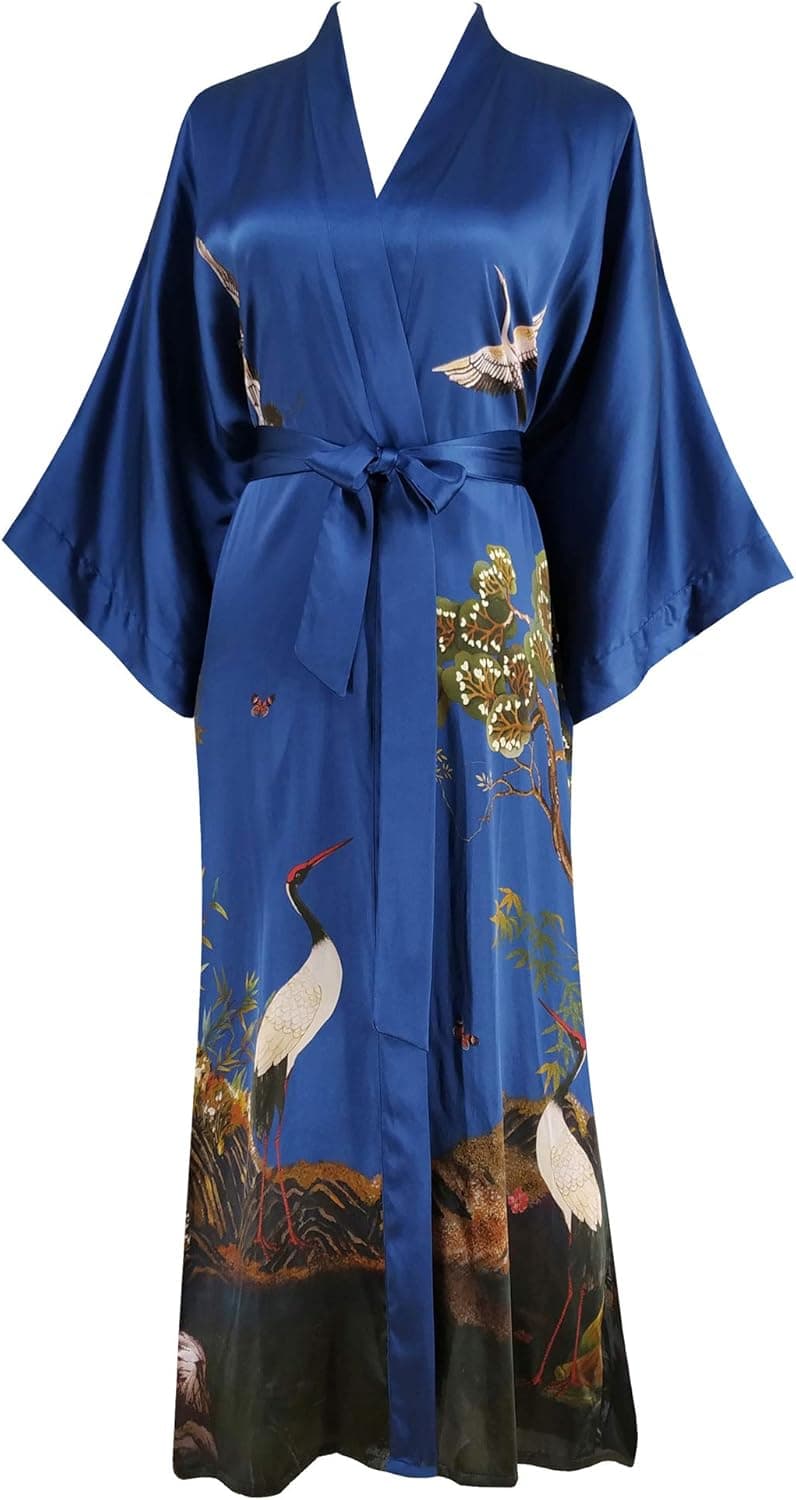 Ledamon Women's 100% Silk Kimono Long Robe - Classic Colors and Prints