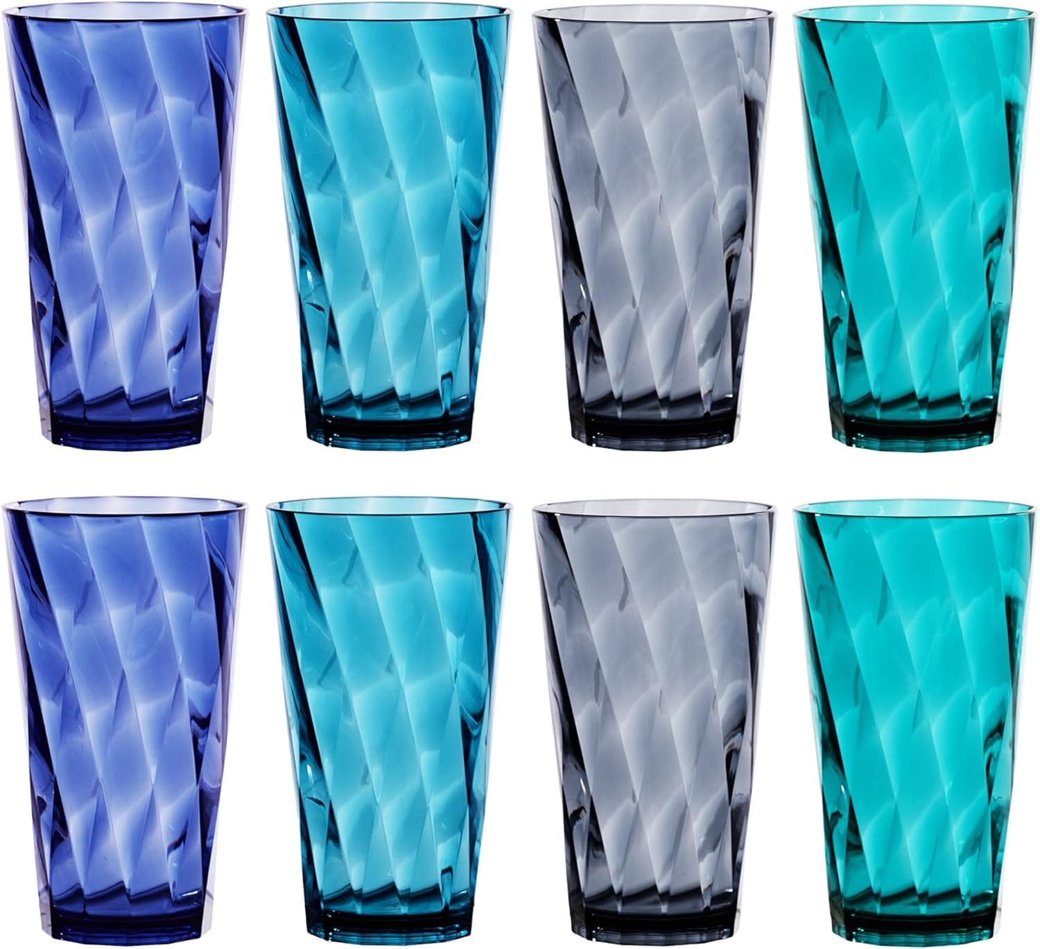 US Acrylic Optix 20 ounce Plastic Stackable Water Tumblers in 4 Coastal Colors | Set of 8 Drinking Cups | Reusable BPA-free, Made in the USA, Top-rack Dishwasher Safe