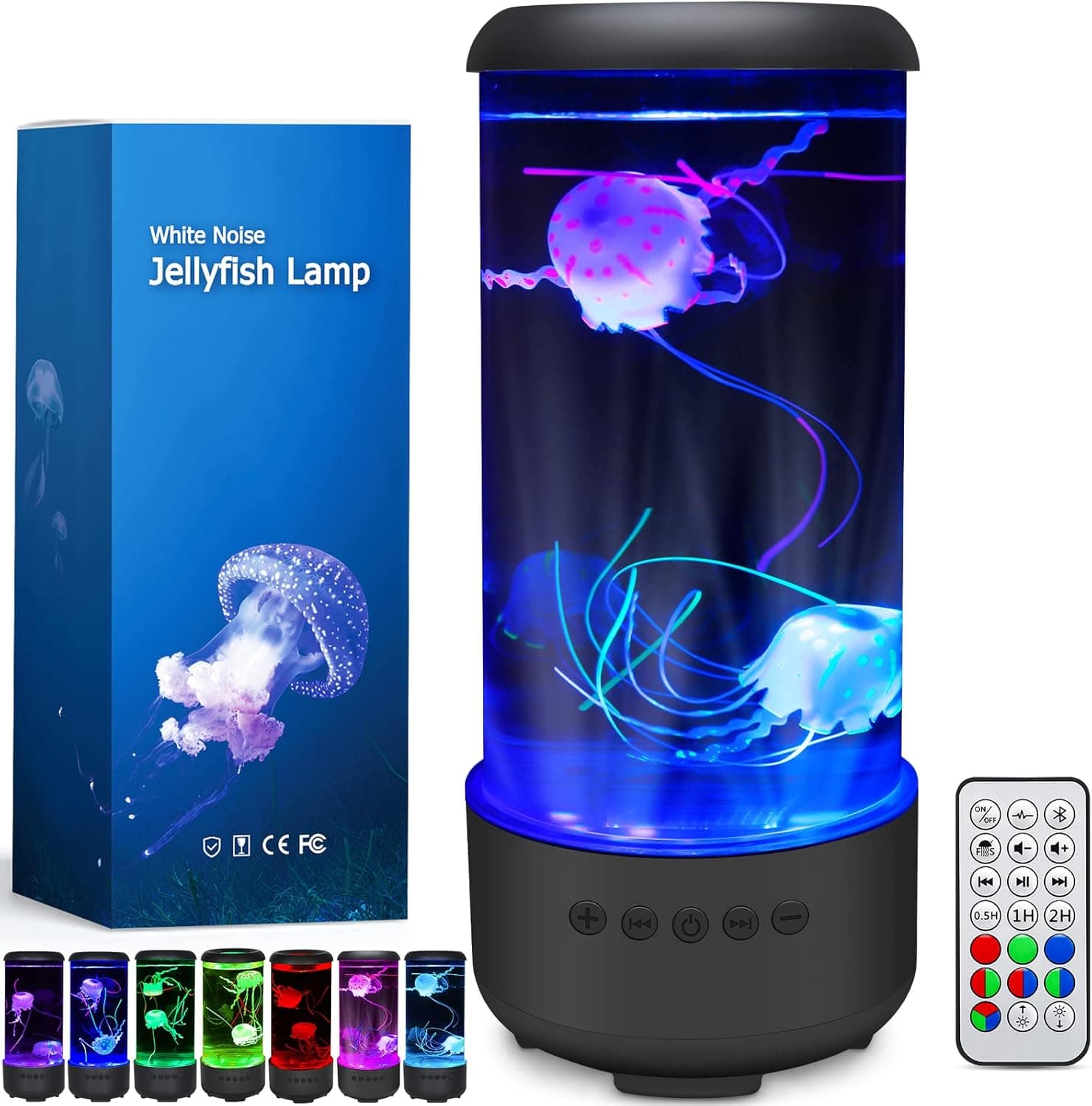 Cosney Jellyfish Lava Lamp with Bluetooth & White Noise Sound, 33 LED 7-Color Changing Light & 5 Levels Brightness Aquarium Mood Lamps for Decorating, Relaxing for Kids and Adults (Black)