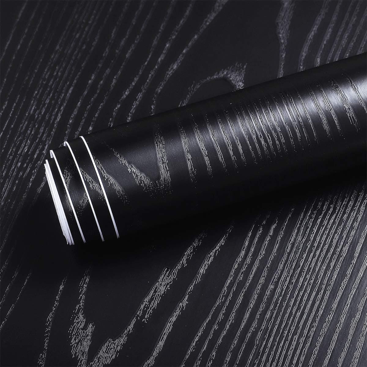 Livelynine Black Wood Contact Paper Kitchen Cabinet Vinyl Wrap Waterproof Contact Paper Wood Black Wall Paper Roll Adhesive Kitchen Countertop Wallpaper Peel and Stick Cabinet Covering 15.8"x78.8"