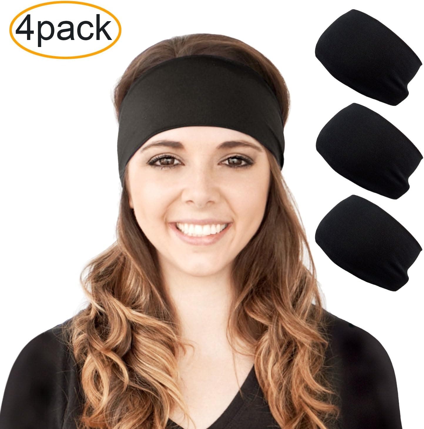 4 Pack Cotton Sport Headbands for Women, Stretchy Breathable Headwraps Hair bands for Yoga Running Workout (7)