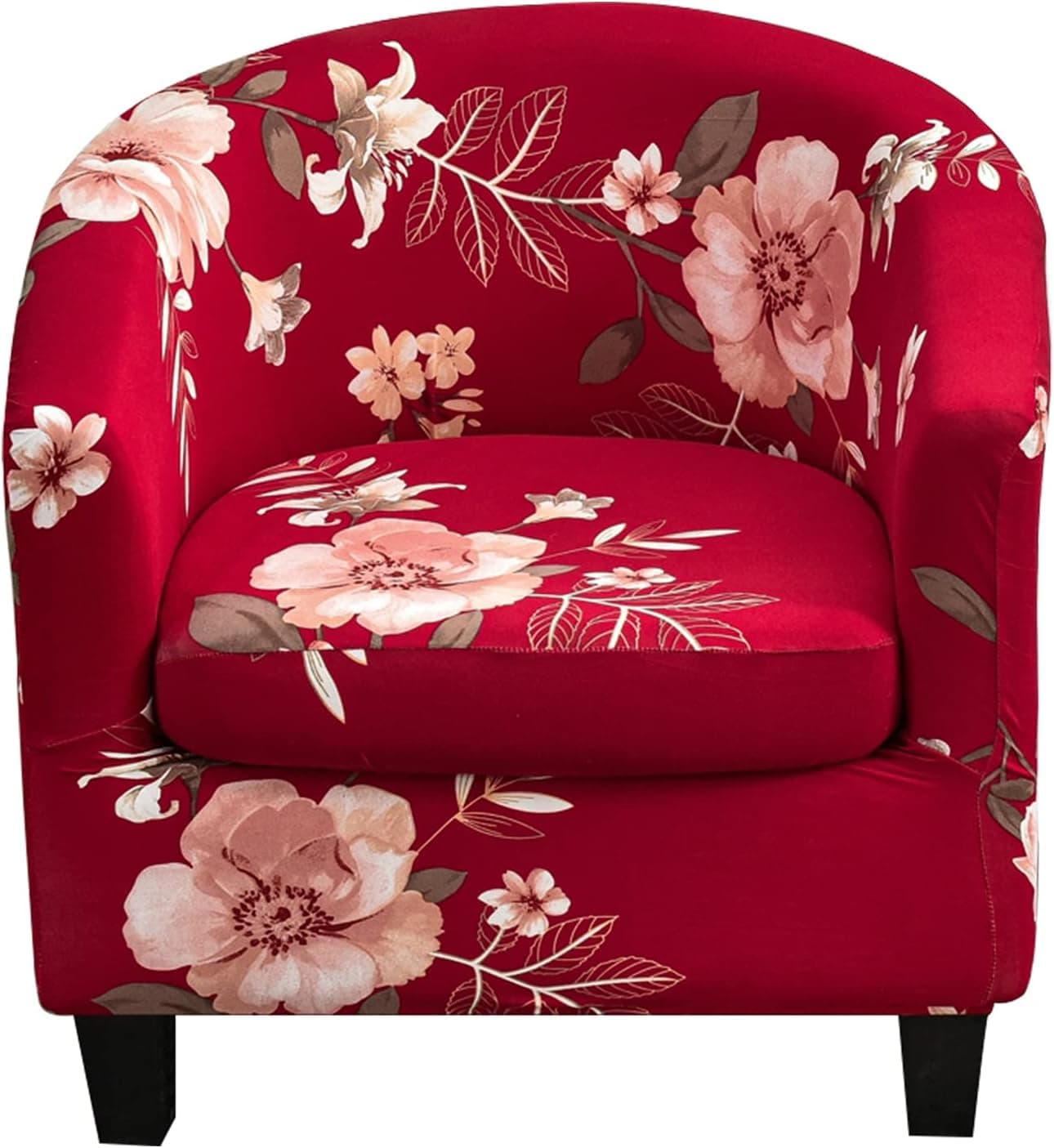 ele ELEOPTION Stretch Club Chair Slipcover 2-Piece Tub Chair Cover Non Slip Furniture Protector with Elastic Bottom Super Soft Couch Cover for Hotel Bar Counter Living Room (Red)