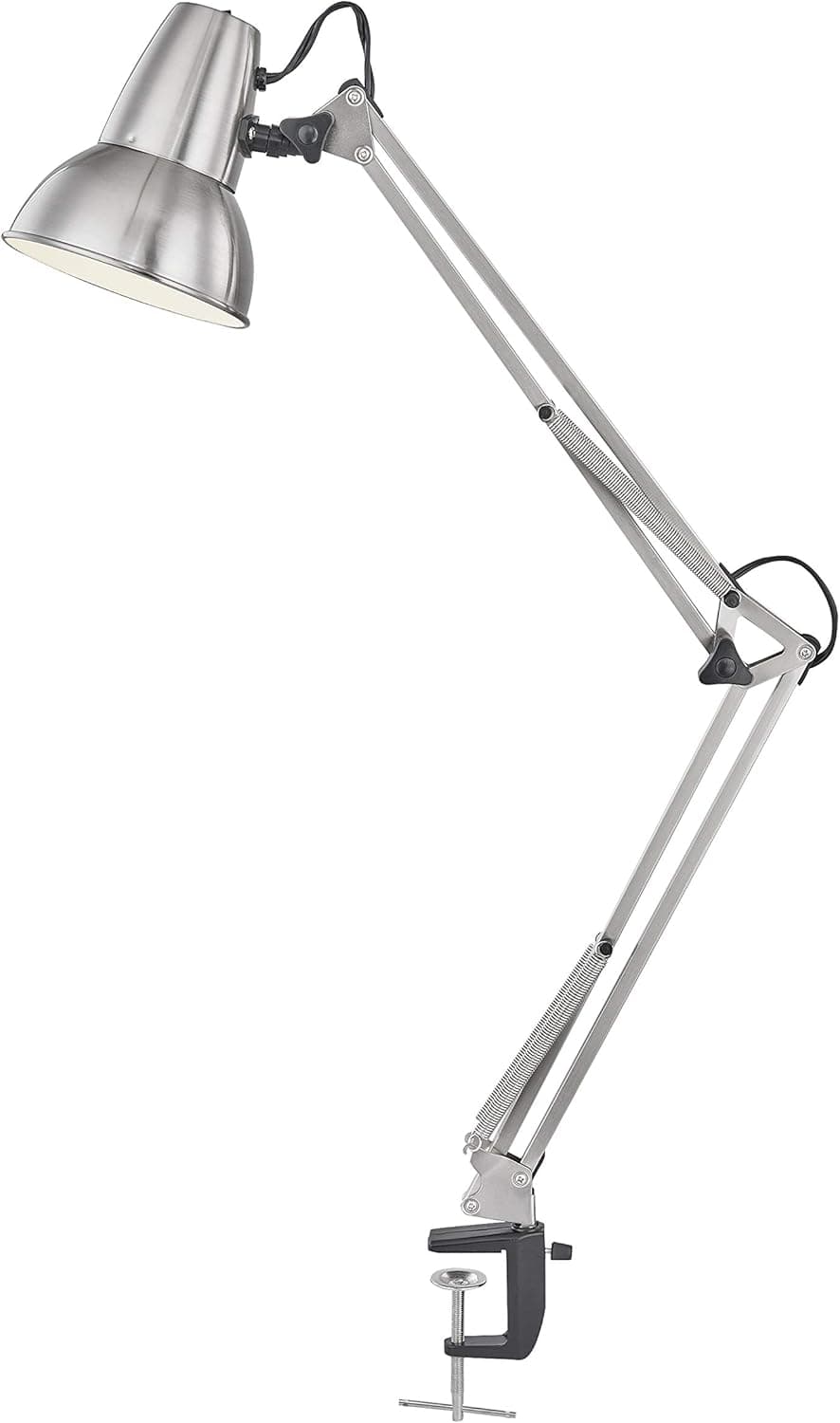 Light Society LS-T274-SN Ethan Satin Nickel Task Lamp with Flex Boom Arm, Mid Century Modern Style, Clamp