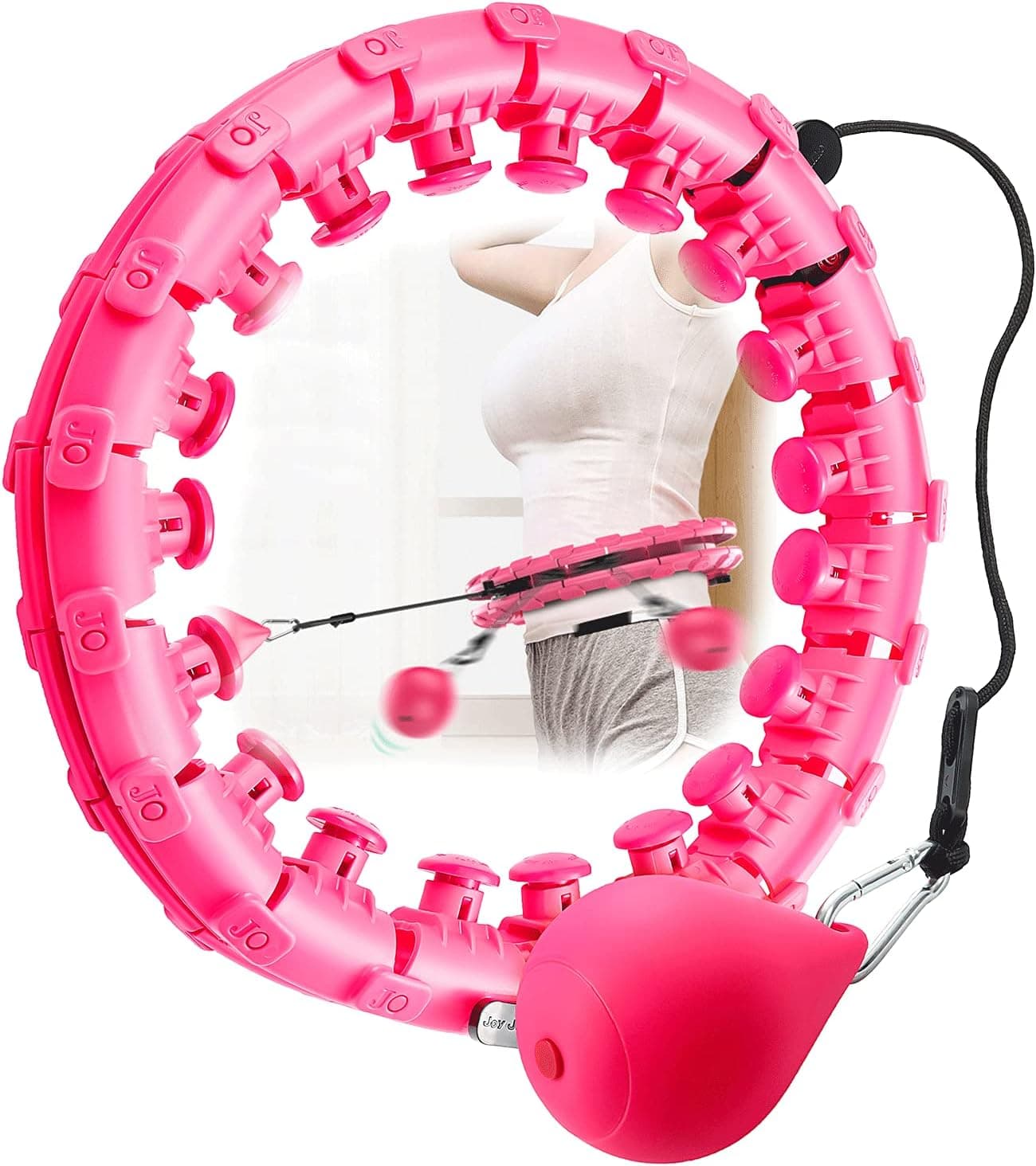 Firsttour Smart Weighted Exercise Hoops, 24 Sections Detachable, Size Adjustable, 2 in 1 Abdomen Fitness Massage, Infinity Hoop, Pink