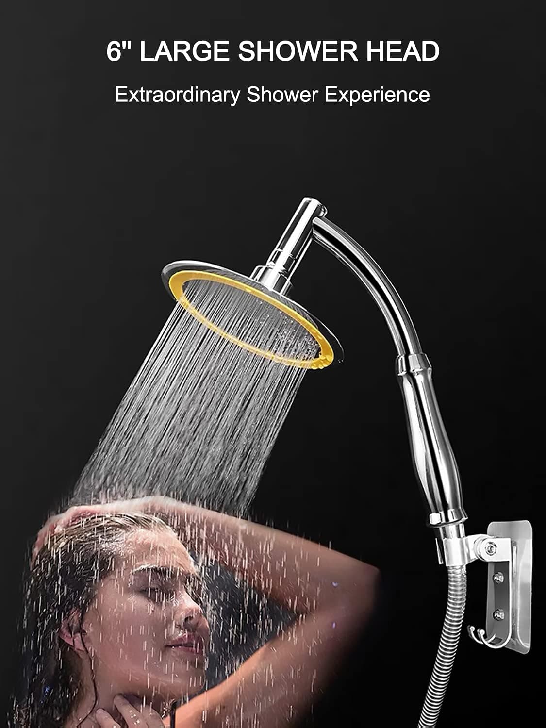 High Pressure Shower Head with Handheld, 6 Inch Detachable Shower Head with Holder, Powerful Shower Spray Against Low Pressure Water with 59" Stainless Steel Hose