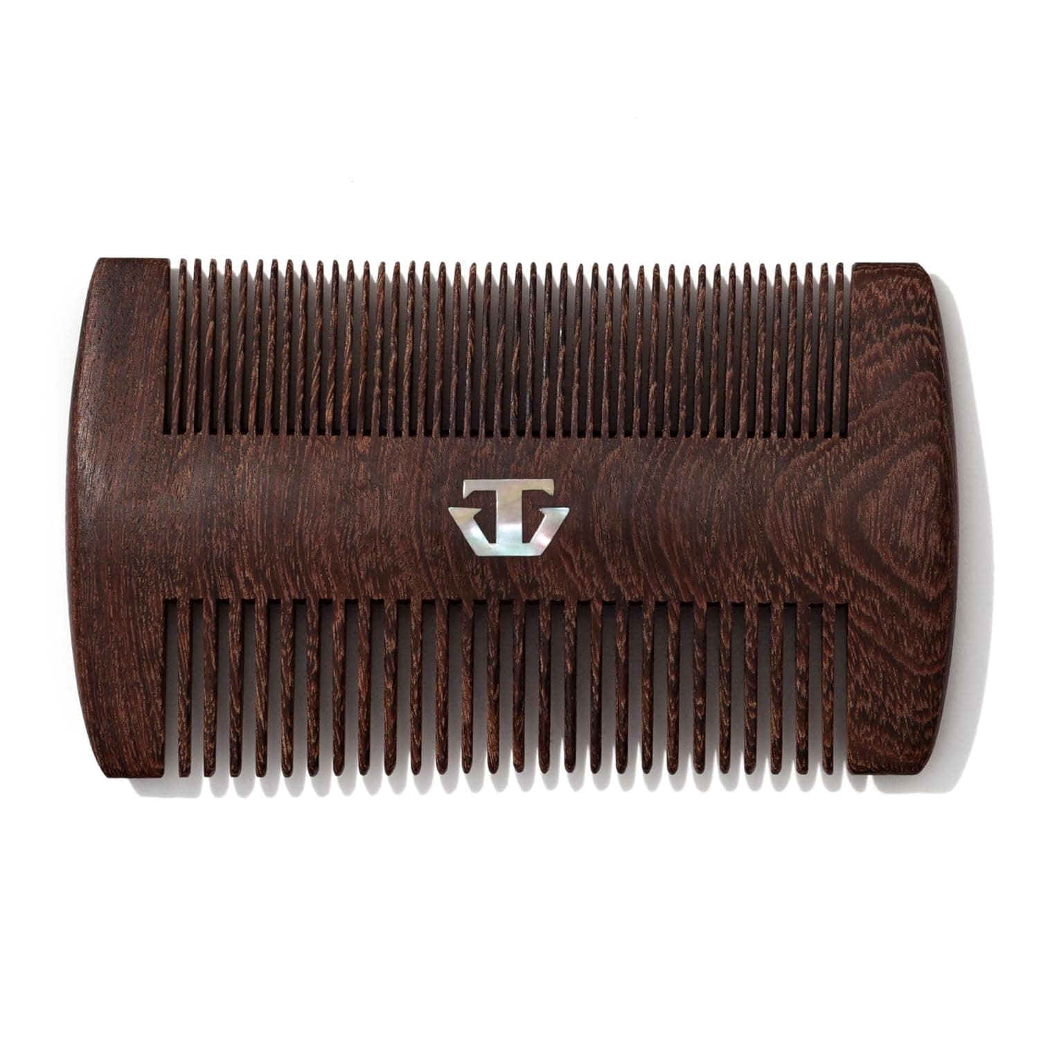 Premium Sandalwood Beard Comb with Mother of Pearl Decoration and Black Case - Traditional Craft Work & The Lux Edition for the Perfect Beard & Mustache Grooming and Gift for Men - TRAWILD