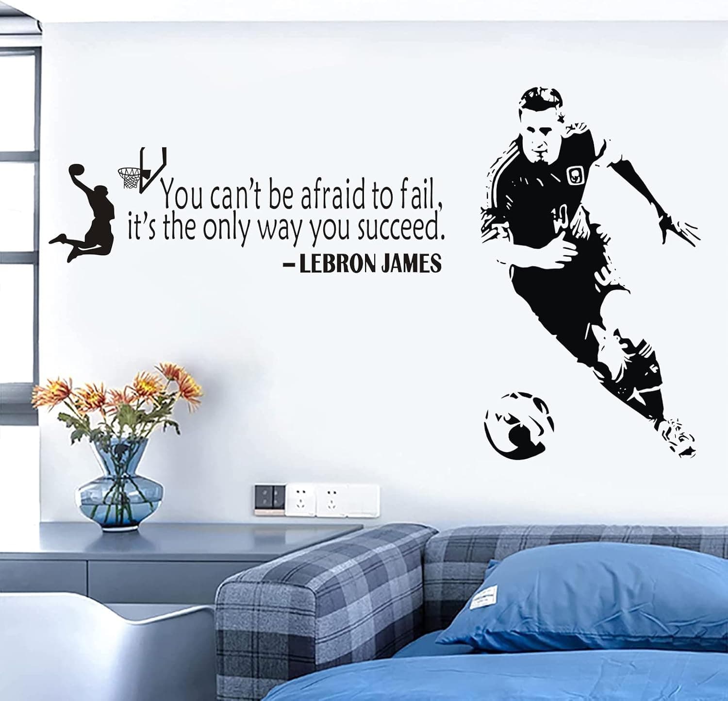 ONOW Soccer Wall Decal Soccer Wall Decor Basketball Room Decor Inspirational Wall Sticker Soccer Stickers for Wall Football Room Decor for Boys Bedroom Playroom Living Room Window Door Decoration, 42 x 45in