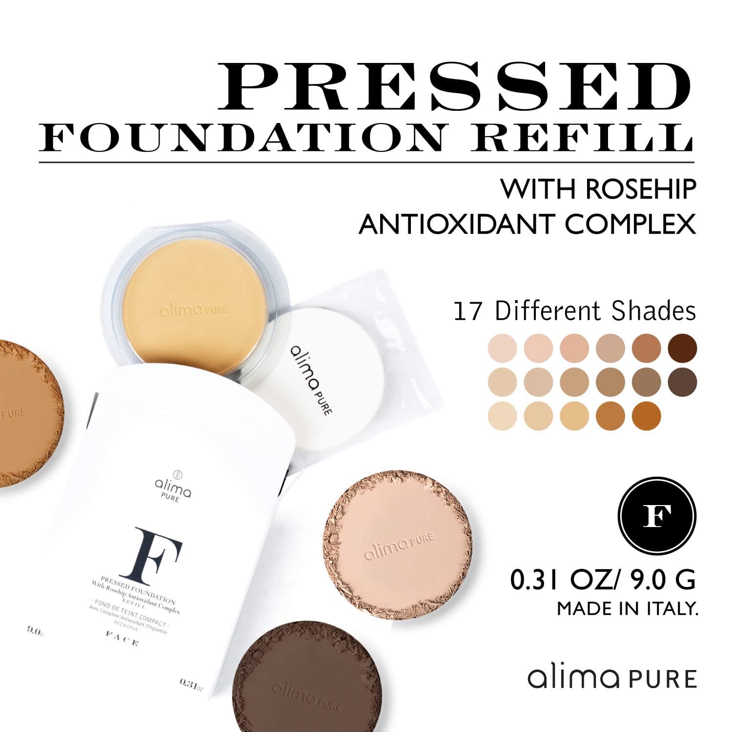 Alima Pure Pressed Foundation with Rosehip Antioxidant Complex Refill - Pressed Powder- Mineral Powder Foundation | Chestnut