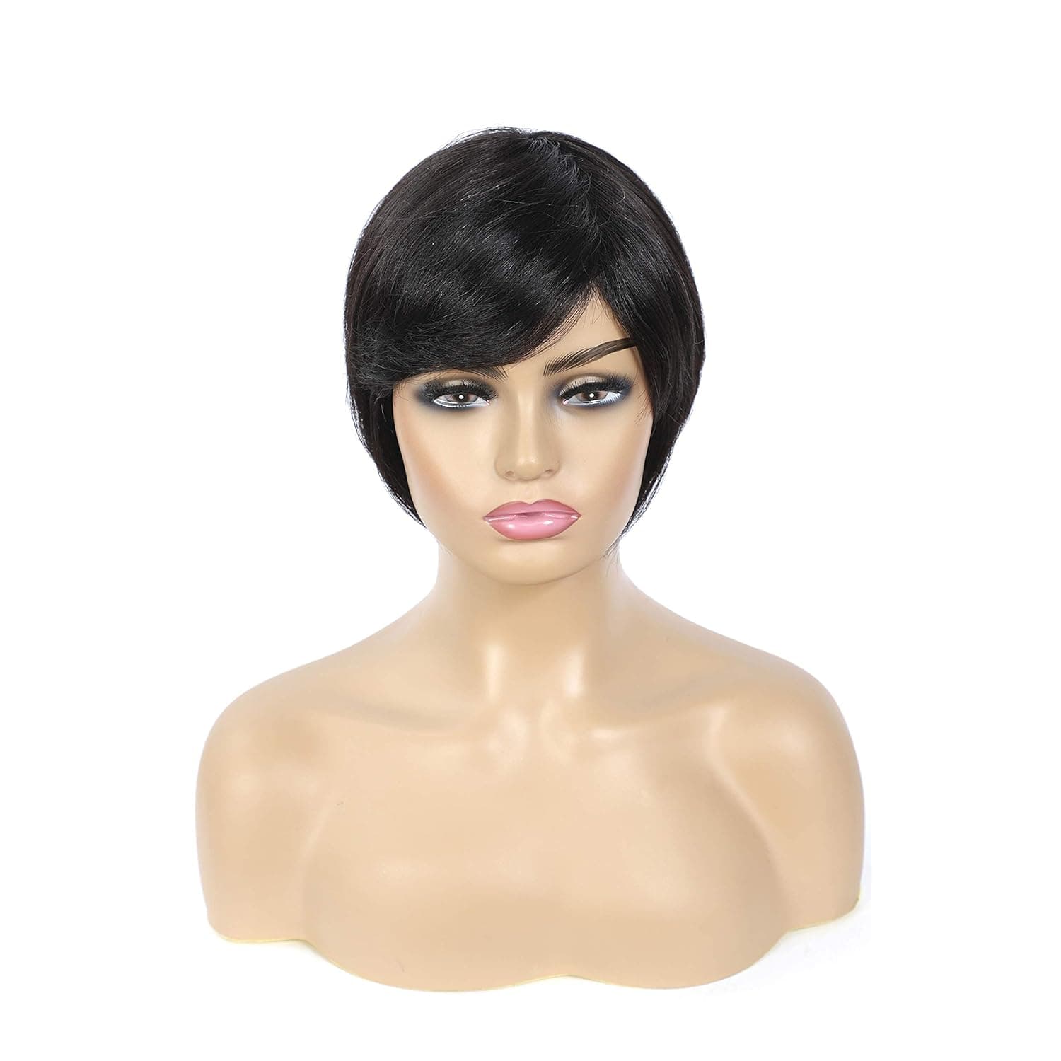 Straight Human Hair BoB Wigs with Bangs Brazilian Short Bob Wigs For Woman None Lace Front Wigs Glueless Bangs Machine Made Wigs （Natural Color）.