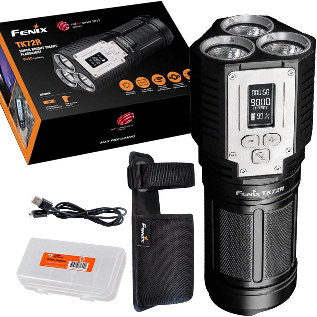 Fenix TK72R 9000 Lumen 3x CREE XHP70 LED Digital OLED Display Rechargeable Searchlight Flashlight - Includes Lumen Tactical Organizer