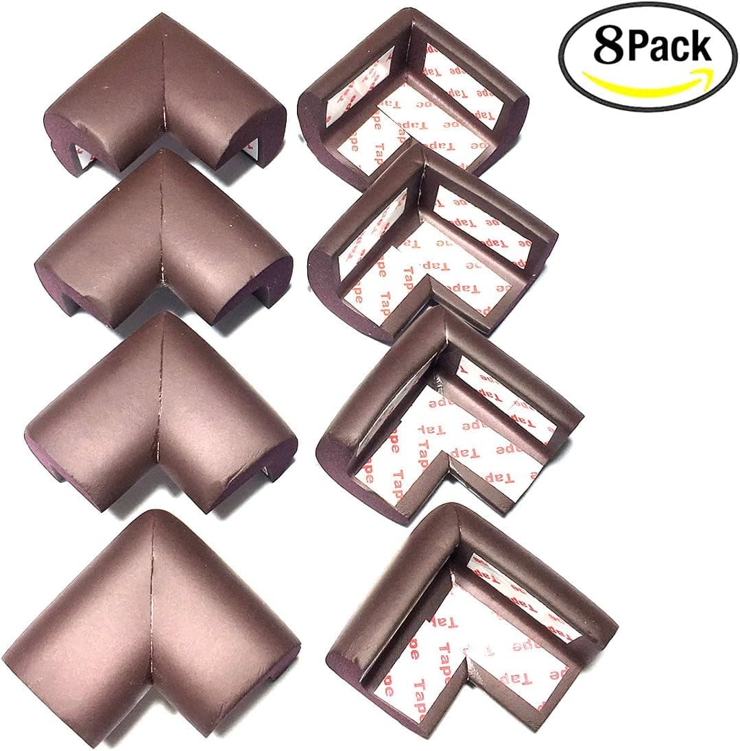 8 Pack Soft Baby Proofing Corner Guards Edge Protectors with 3M Tape, Table Desk Corner Edge Protector Guard Cushion, Brown