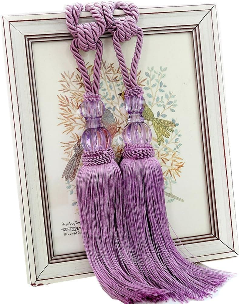 EleCharm 1 Pair Crystal Beads Drapery Tassel Curtain Rope Tie Band Home Decor (Purple)