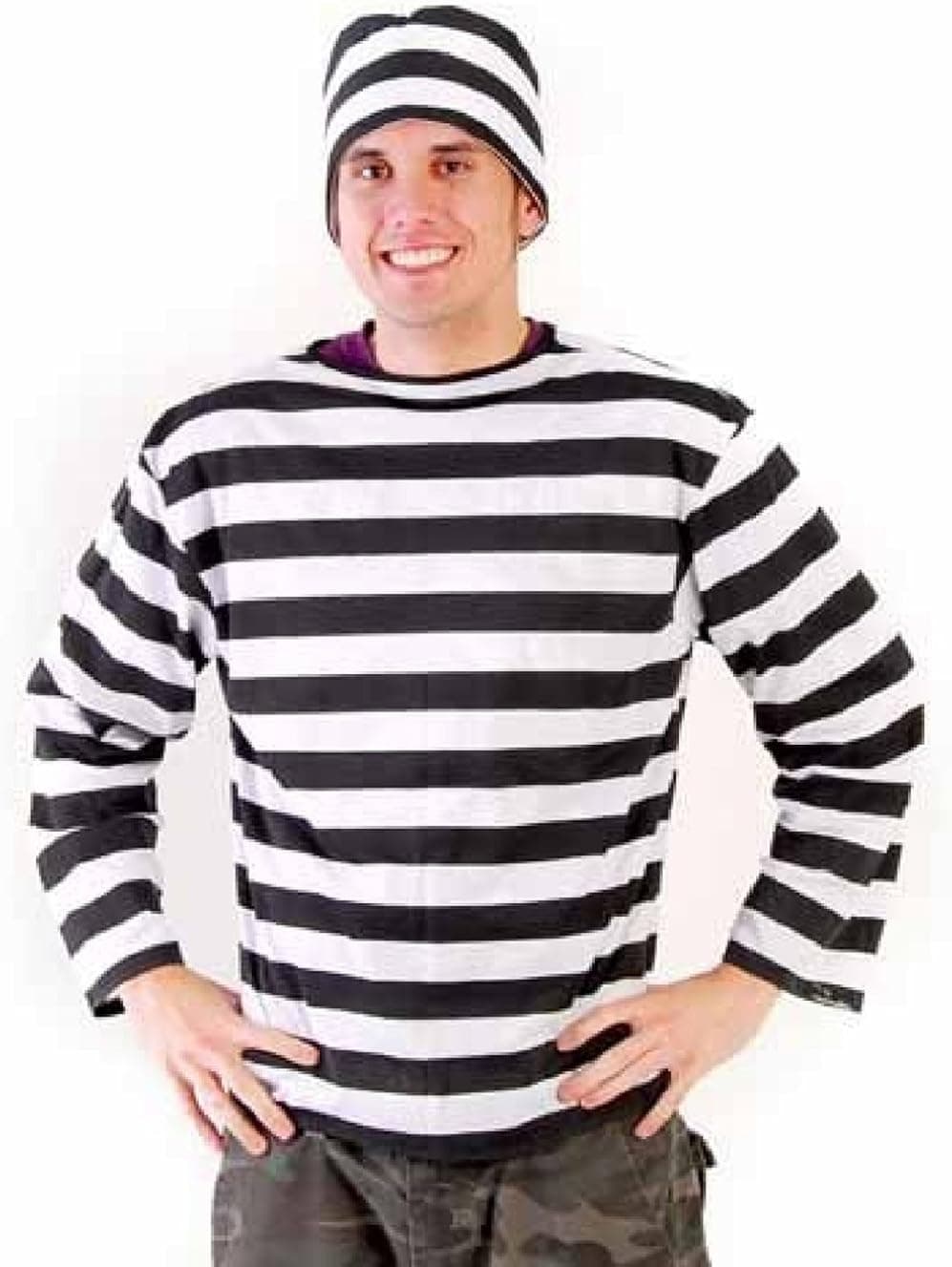 Prisoner Striped Shirt - (Size - Large) Black and White Stripe