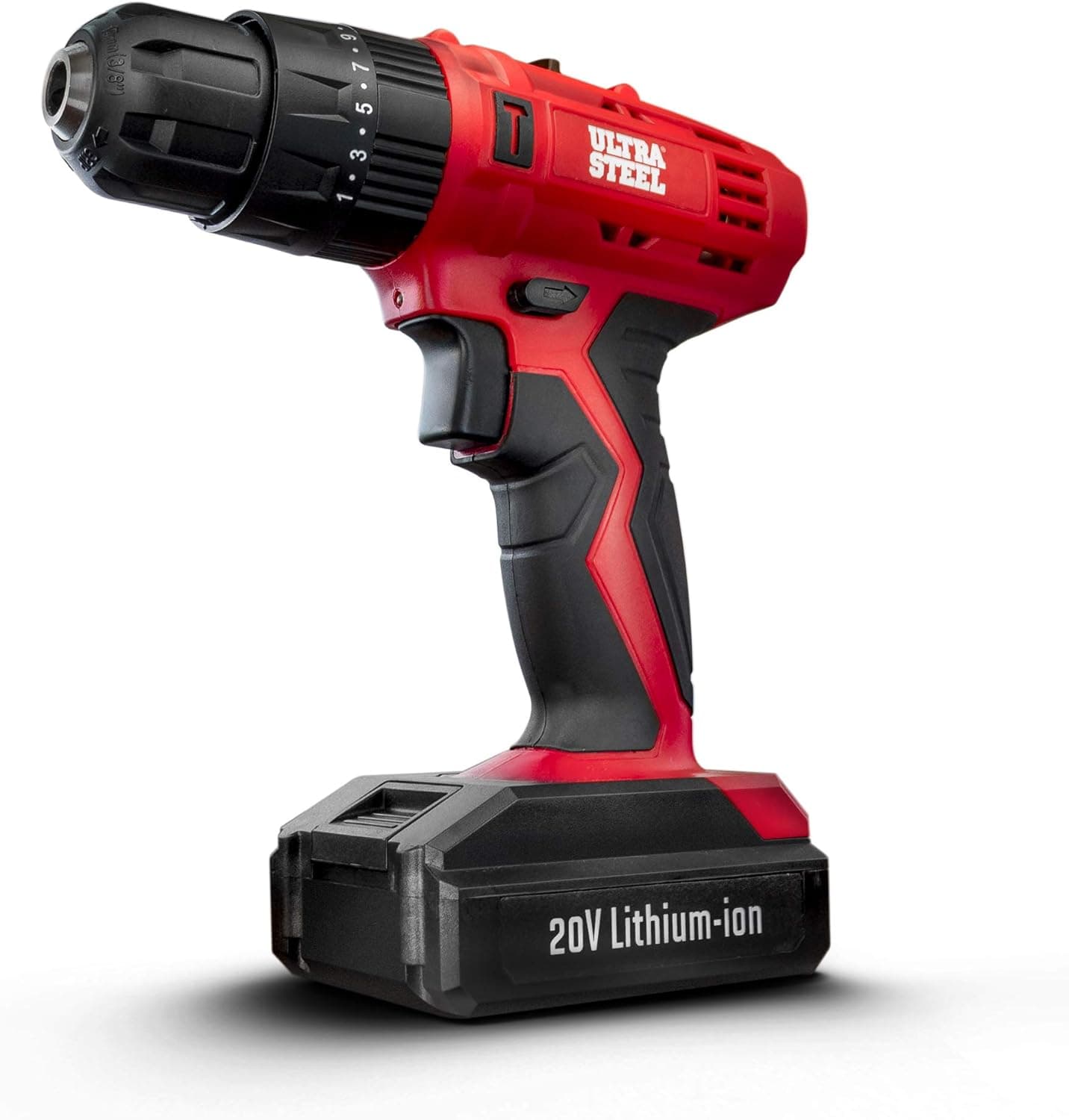 ULTRA STEEL 20V 1.3Ah Lithium-Ion 3/8” Cordless Hammer Drill Driver, 2-Speed, Adjustable Impact Function, 21+1 Position, LED Light, Keyless Chuck, 1-Year Warranty, Battery w/Charger Included AQ75024G