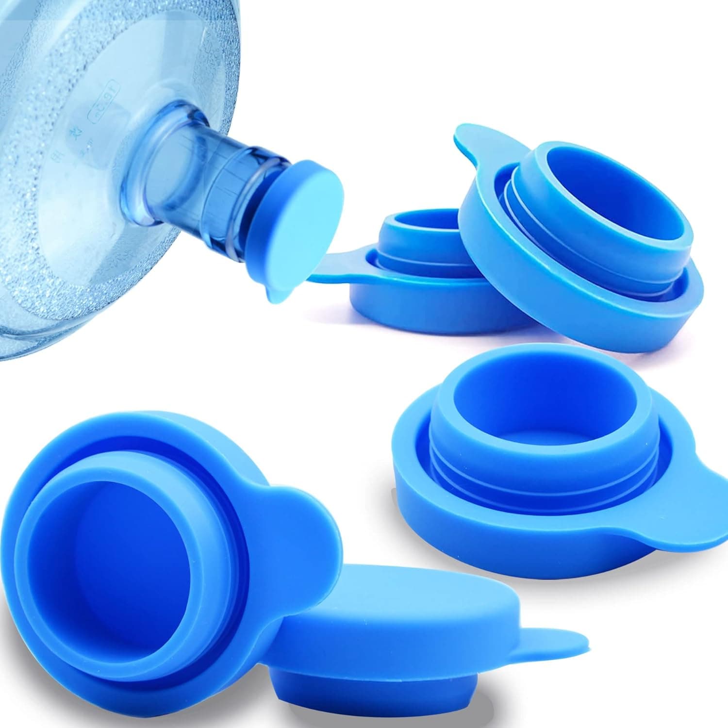 Striludo 5 Packs 5 Gallon Water Jug Cap，Water Jug lids，Replacement Water Jug Caps,Reusable Silicone No-Spill Jug Lid for 55mm Bottles