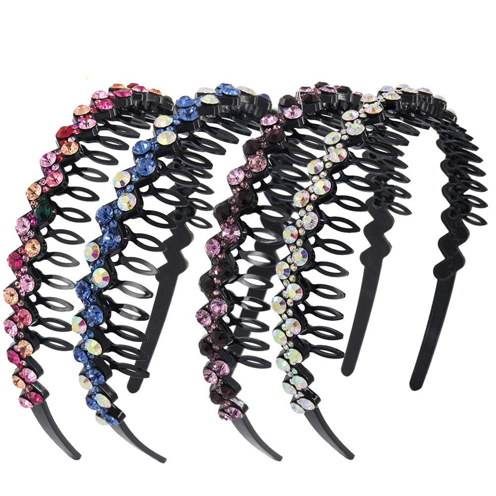 Yeshan Teeth Comb Headbands For Women with Rhinestone and Crystal beaded Hairband,Pack of 4