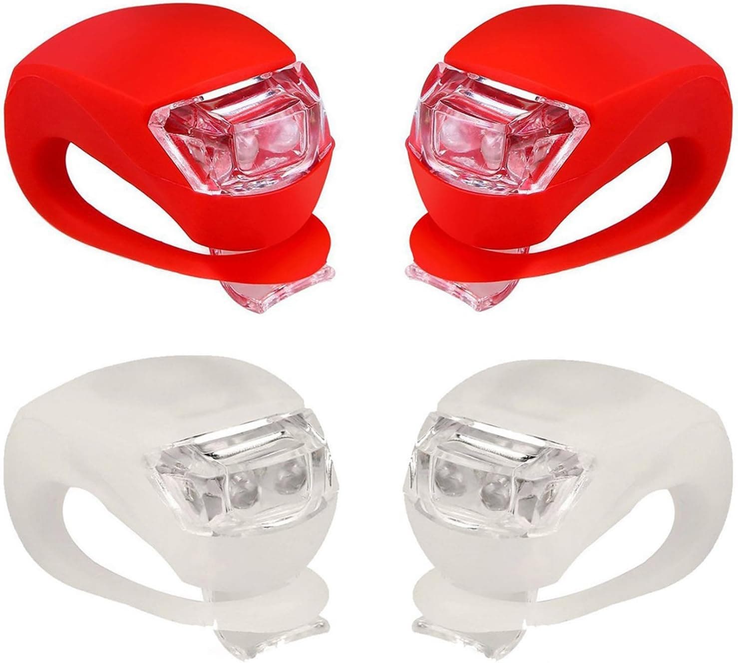 Malker Bicycle Light Front and Rear Silicone LED Bike Light Set - Bike Headlight and Taillight,Waterproof & Safety Road,Mountain Bike Lights,Batteries Included,4 Pack(2pcs White and 2pcs Red Light)