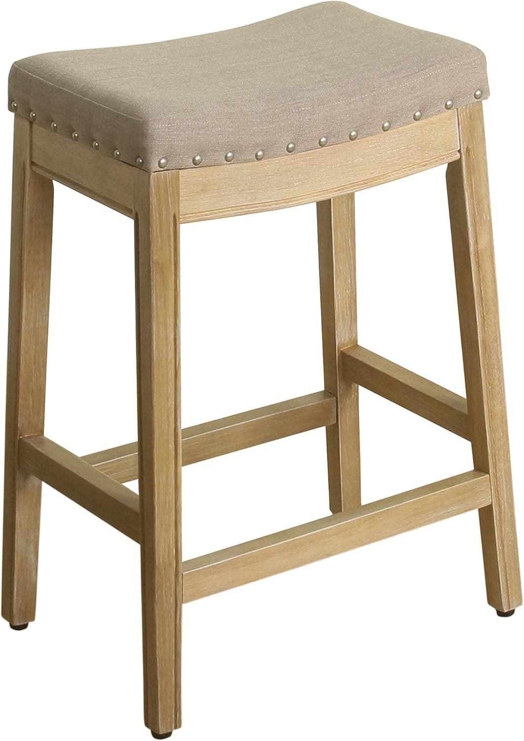 Homepop Home Decor | Backless Nailhead Trim Counter Height Bar Stools | 24 Inch Bar Stools | Decorative Home Furniture (Linen)