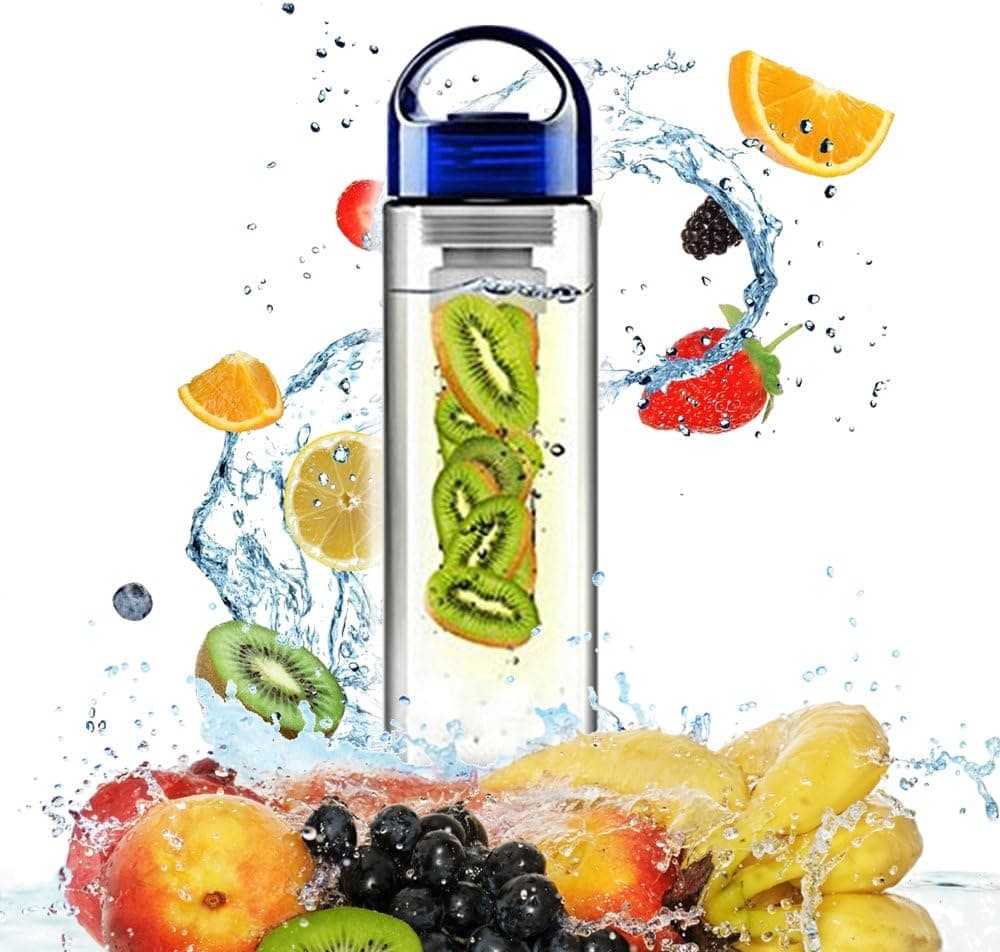 24 Ounce KC Life Essentials KC-01 Sport (Water Bottle with Fruit Infuser) Brings Flavor to Your Day. Natural Vitamin Enriched Infusion Supports Healthy Lifestyle. Color: Clear With Blue Top
