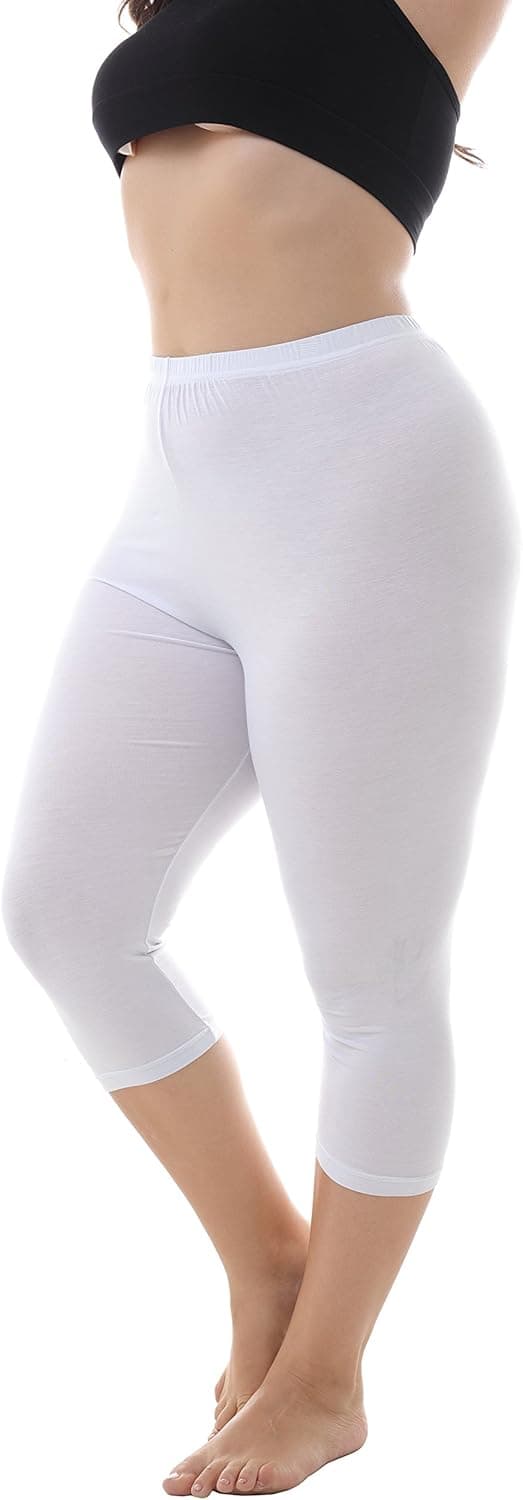 Zerdocean Women's Modal Plus Size Basic Capri Leggings White 3X