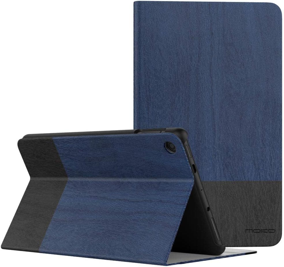 MoKo Case Fits All-New Amazon Kindle Fire 7 Tablet (9th Generation, 2019 Release), Lightweight Anti-slip Stand Folio Cover Smart Shell with Auto Wake/Sleep - Blue & Gray