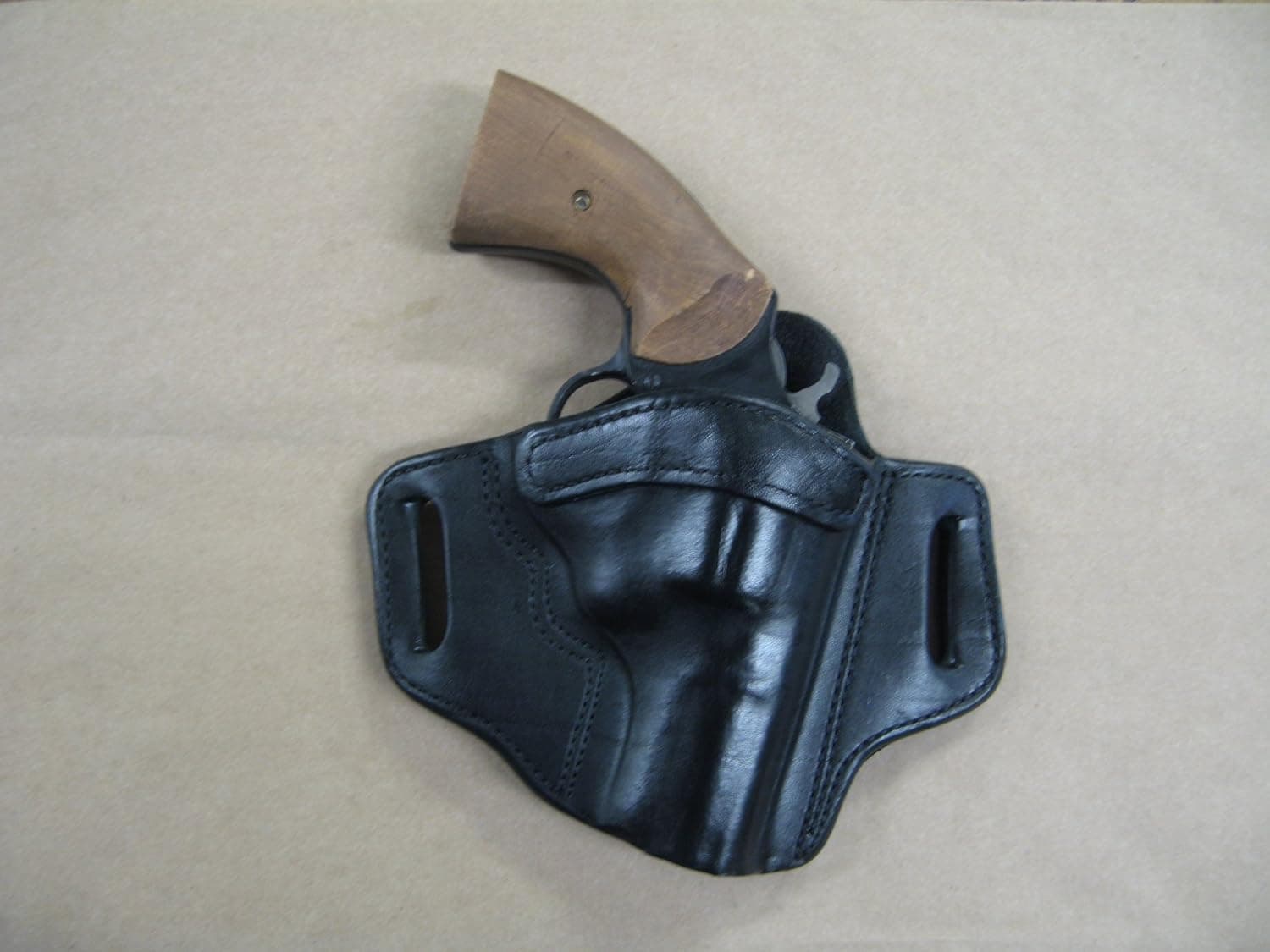 Azula Leather 2 Slot Molded Pancake Belt Holster for Smith & Wesson S&W K Frame 2.5" Revolver CCW Black RH
