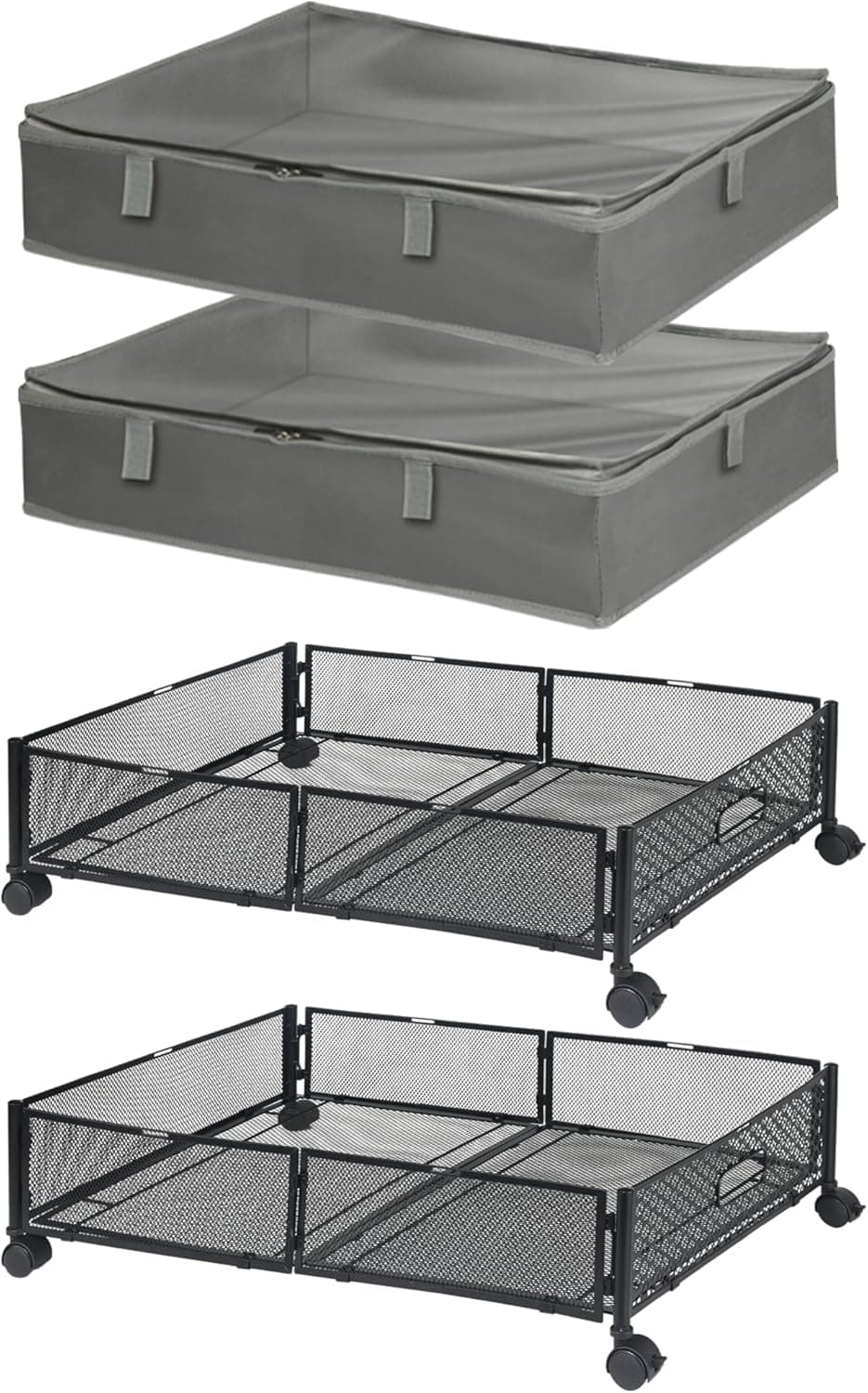 Under Bed Shoe Storage, 2Pack Sturdy Underbed Shoe Organizer W/ Reinforced 3 Handles, Low Profile Shoes Storage Solution with Clear Window, Large Capacity Breathable Shoe Containers Bag Fits 24 Pairs