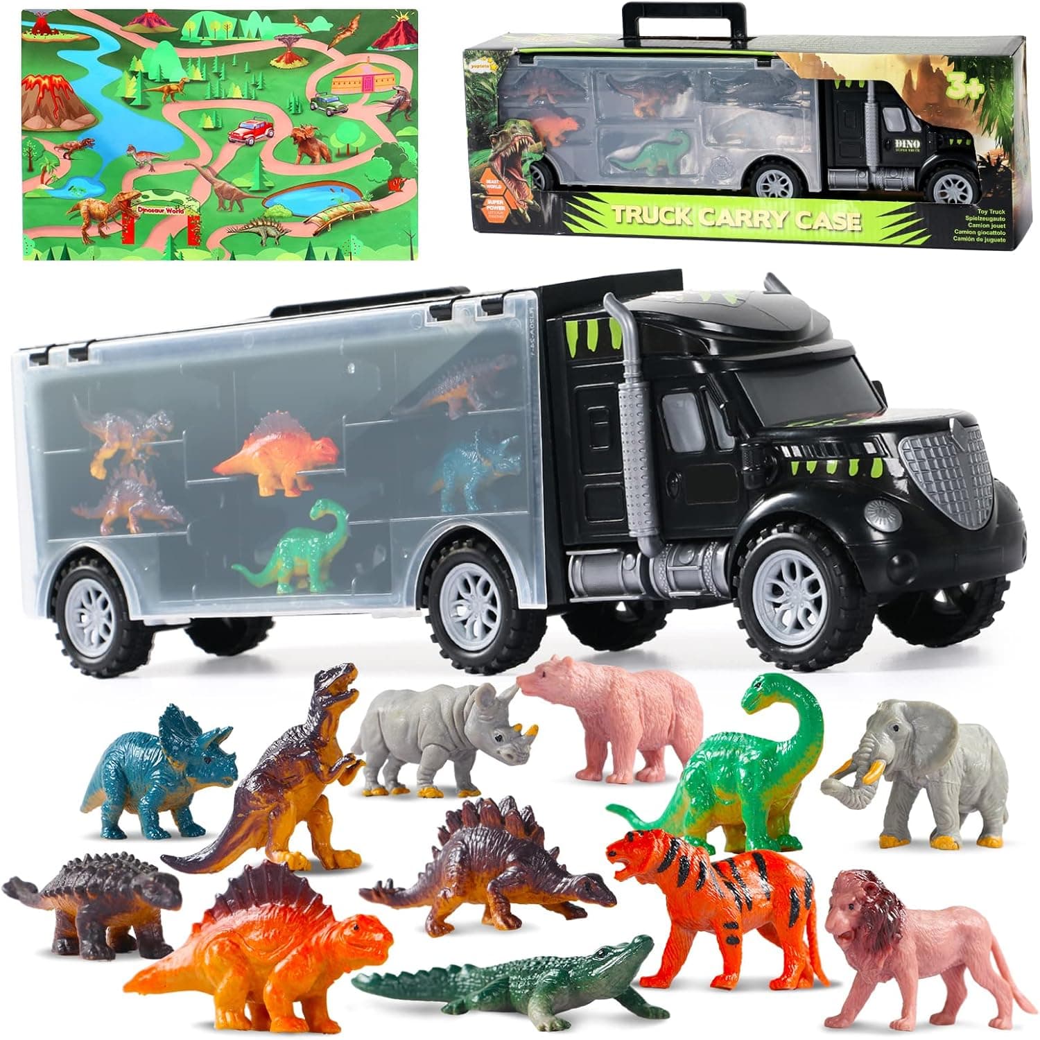yoptote Dinosaur Toys for Kids 3-5 Kids Toys for 2 3 4 5 Year Old Children Dinosaur Toys for Boys Age 2 3 Year Old Boy Girl Car Trucks with Mat for Toddlers Birthday Gifts Toys for 2 3 4 5 6 Year Old