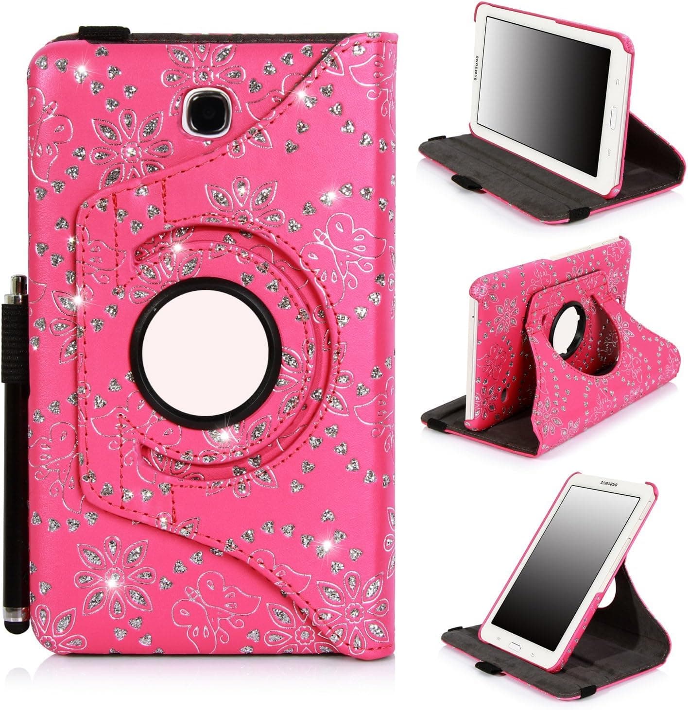 Galaxy Tab 4 7 inch case, E LV Galaxy Tab 4 7 Case Cover - Full Body Protection (Rotating Stand) PU Leather Smart Case Cover Shell for Samsung Galaxy Tab 4 7 inch (2014) with 1 Stylus [ONLY COMPATIABLE WITH SAMSUNG GALAXY TAB 4 7.0 INCH (2014)]