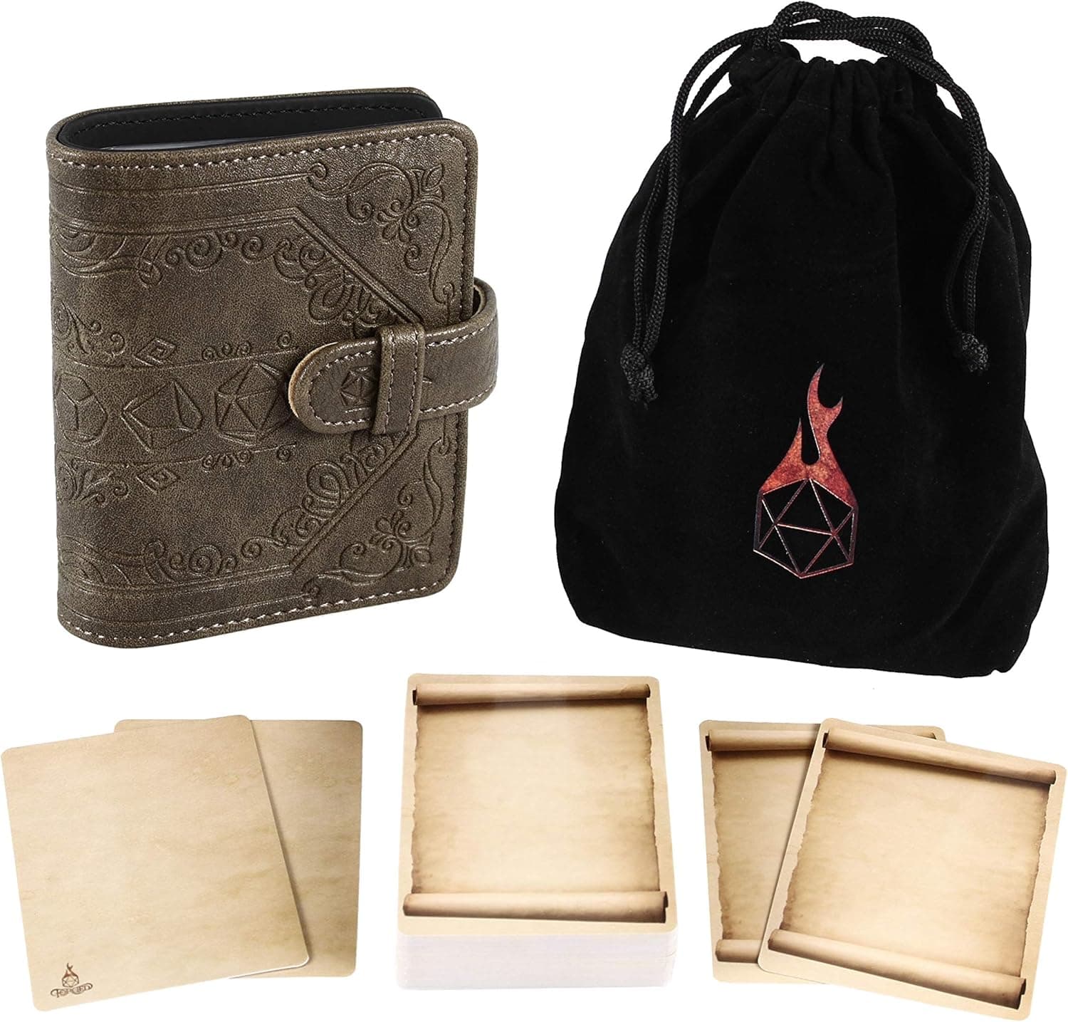 Forged Dice Co Spellbook of Incantations (Dice Edition) Spellbook Card Holder & Deck of Dry Erase Cards with Velvet Storage Bag - Storage for D&D Spell Book Monster Magic Item Cards