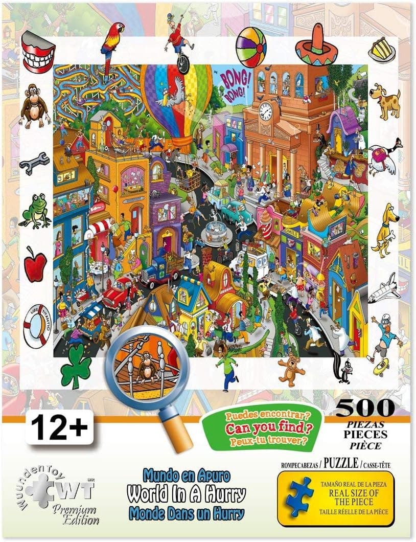 Wuundentoy 500 Piece Puzzle - Premium Edition Jigsaw Puzzle with 500 Unique Pieces That Perfectly Fits - Fun and Challenging Family Puzzle for Adults, Kids, and Teens (World in a Hurry)