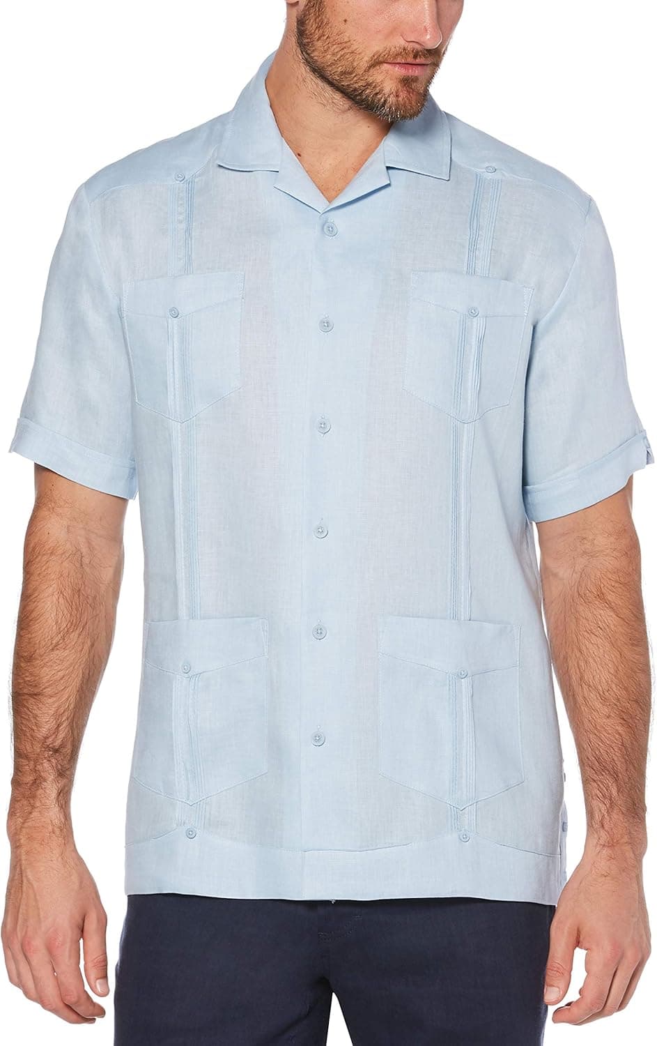 Cubavera Men's 100% Linen Four-Pocket Short Sleeve Button-Down Guayabera Shirt (Size Small - 5X)