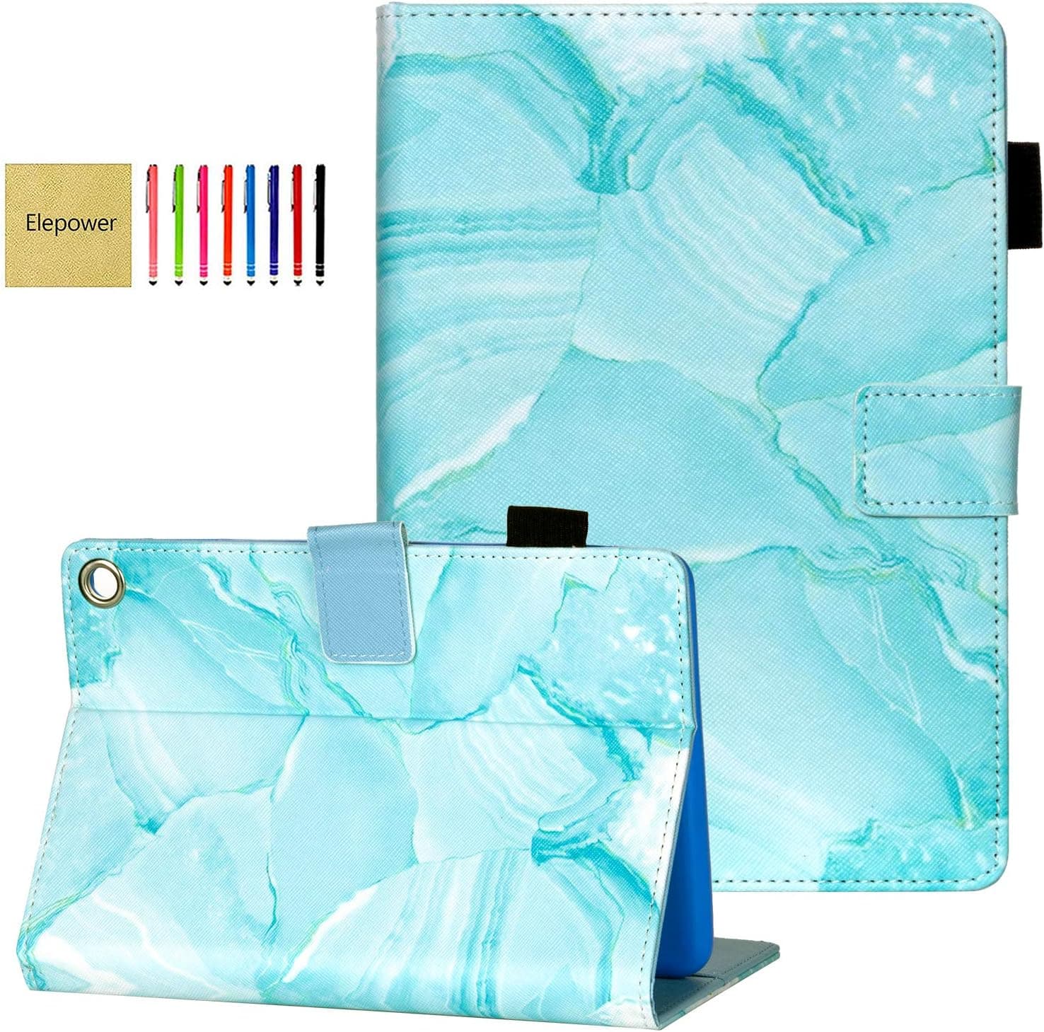 Elepower Case for All-New Fire HD 8 /HD 8 Plus Tablet (10th Generation, 2020 Release), Slim Premium PU Leather Folio Stand Protective Cover with Auto Wake/Sleep, Card Holders - Marble Green