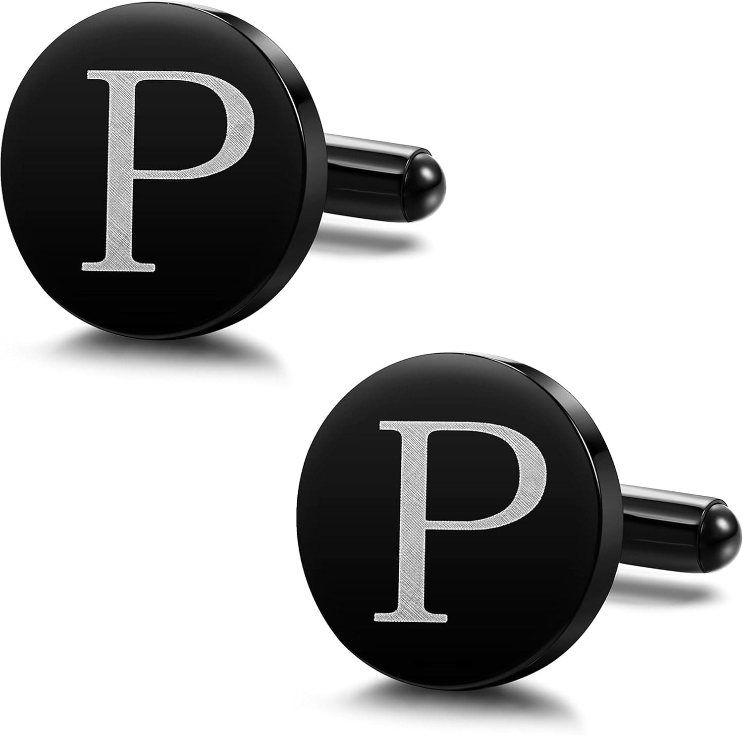 ORAZIO Mens Classic Stainless Steel Engraved Initial Cufflinks Alphabet Letter Cufflinks Formal Kit Business Wedding Shirts A-Z 26 Letter