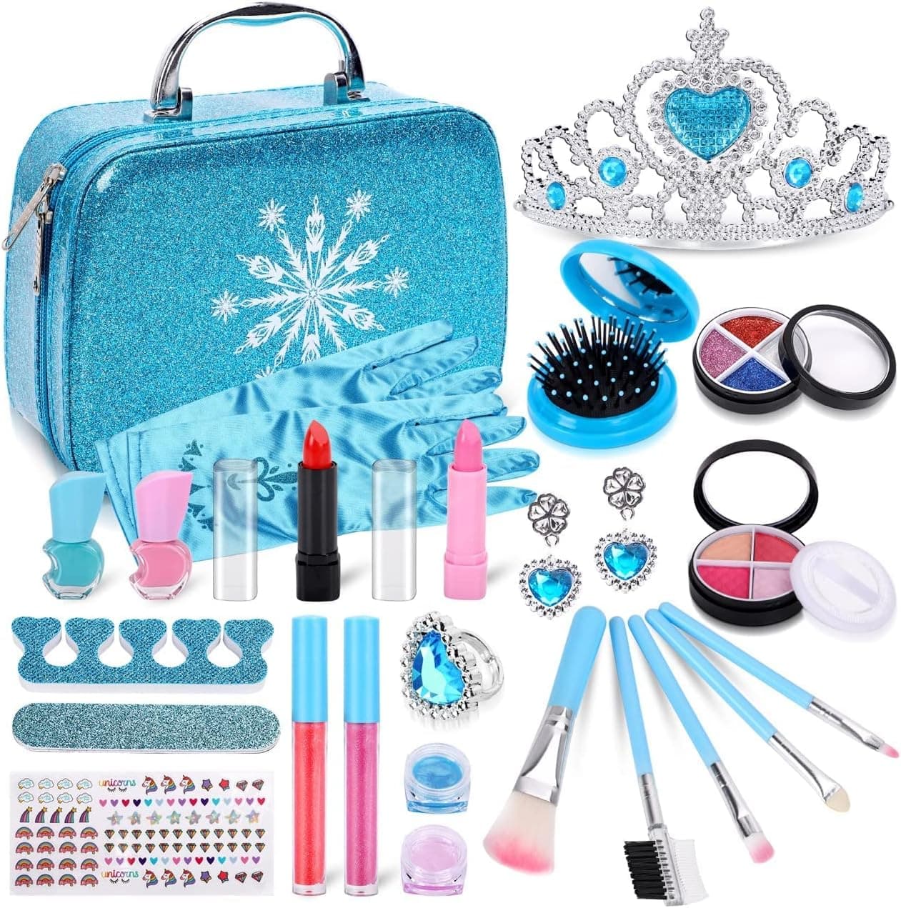 Kids Makeup Kit for Girls, Washable & Real Non -Toxic Cosmetics Toys Gift for Christmas Birthday Princess Makeup Set with Frozen Stylish Bag