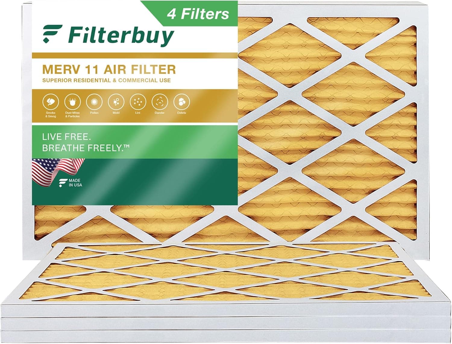Filterbuy 18x30x1 Air Filter MERV 11 Allergen Defense (4-Pack), Pleated HVAC AC Furnace Air Filters Replacement (Actual Size: 17.75 x 29.75 x 0.75 Inches)